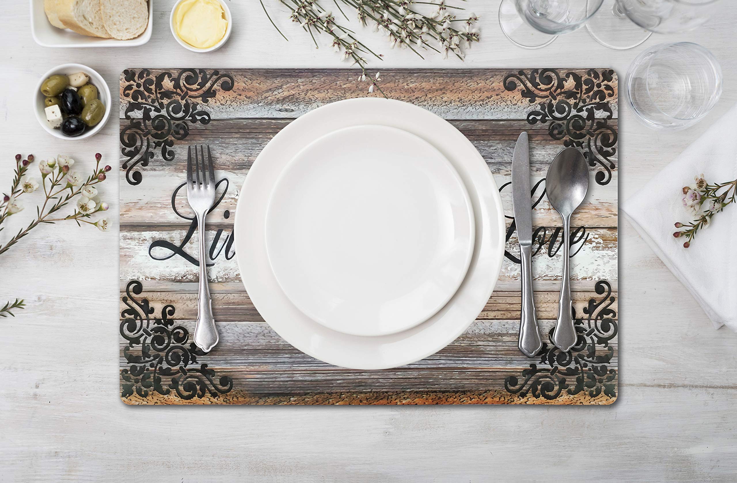 Premium 4-Piece Durable Placemats Set for Dining Table - Non-Slip Heat Resistant Washable - Perfect for Kitchen, Restaurant, and Home Decor (Live Laugh Love Design)