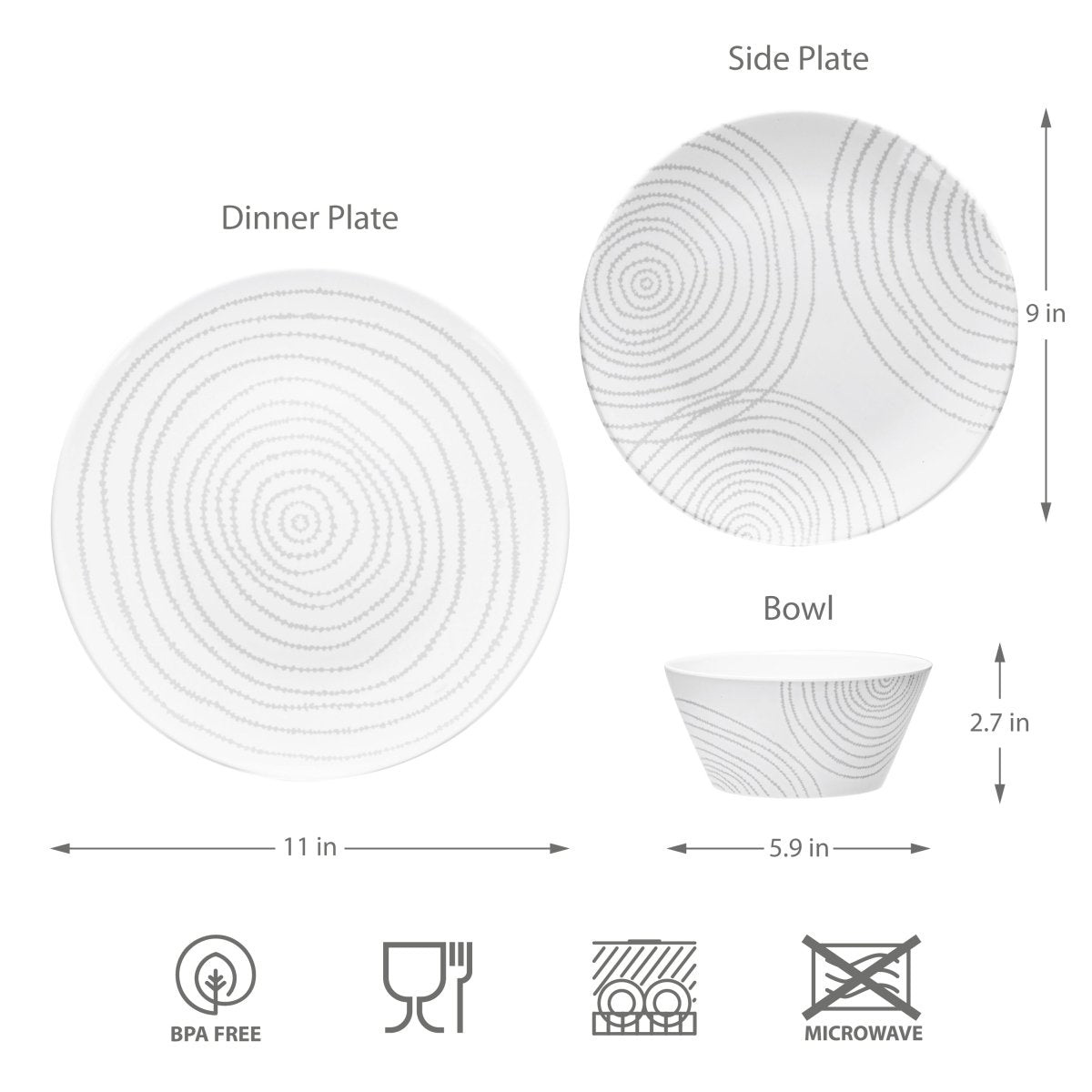 12-Piece White Melamine Dinnerware Set - Durable Planet-Themed Plates & Bowls for Outdoor Picnics, Camping, and Everyday Use
