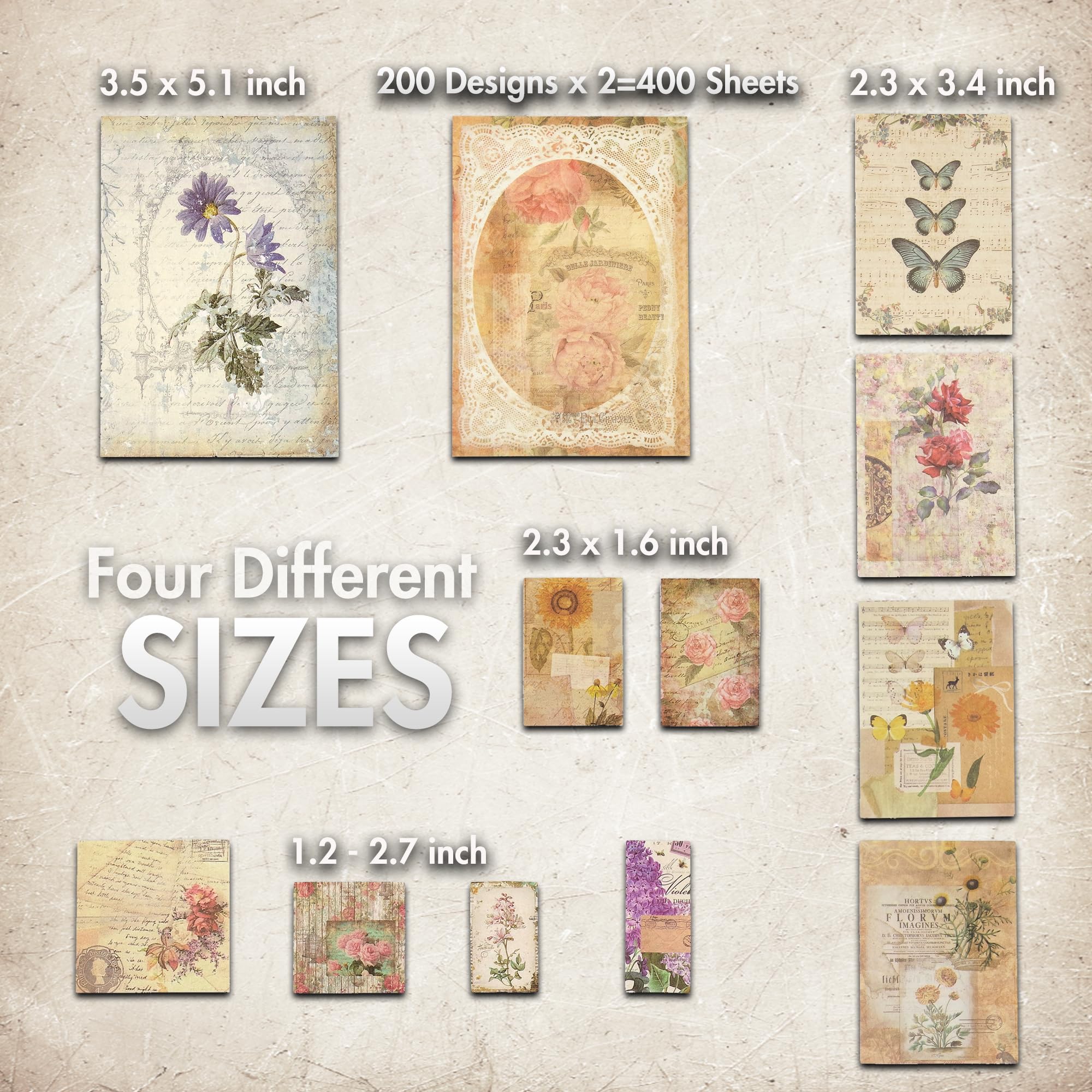 400 Sheets Vintage Scrapbook Paper for Journaling, Bullet Journal, Mixed Media Collage - Perfect for DIY Card Making, Album Embellishments & Craft Projects
