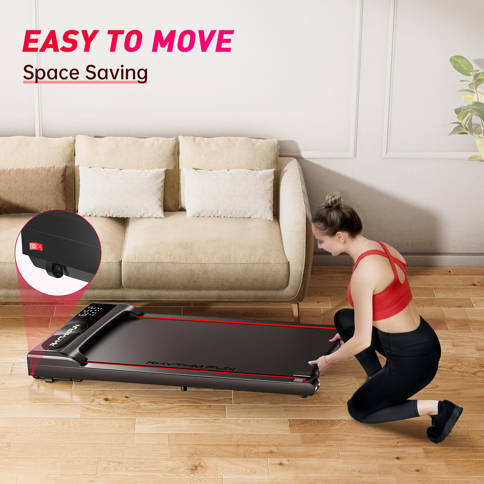 RHYTHM FUN Under Desk Treadmill with Incline - 300 Lbs Capacity, Remote Control & LED Display - Portable Walking Pad for Home Office, Small Spaces & Apartment Workouts - Perfect for Work from Home, Fitness & Compact Exercise