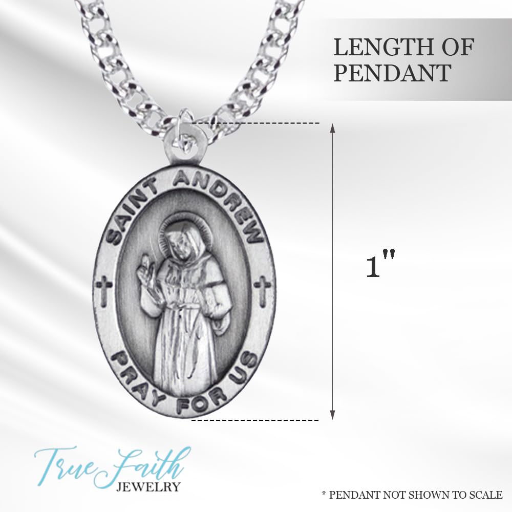 True Faith Jewelry Customizable Sterling Silver Oval Patron Medal - 7/8 Inch - Personalized Religious Jewelry for Baptism, First Communion & Spiritual Gifts