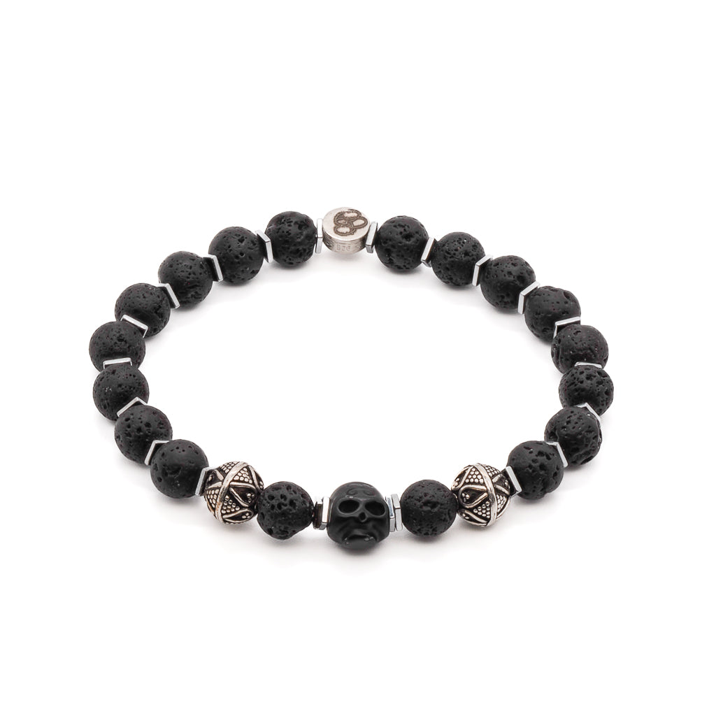 Black Lava Stone Skull Beaded Bracelet for Men - Gothic Punk Style Adjustable Wrap Bracelet - Perfect for Halloween, Rock Concerts, and Alternative Fashion