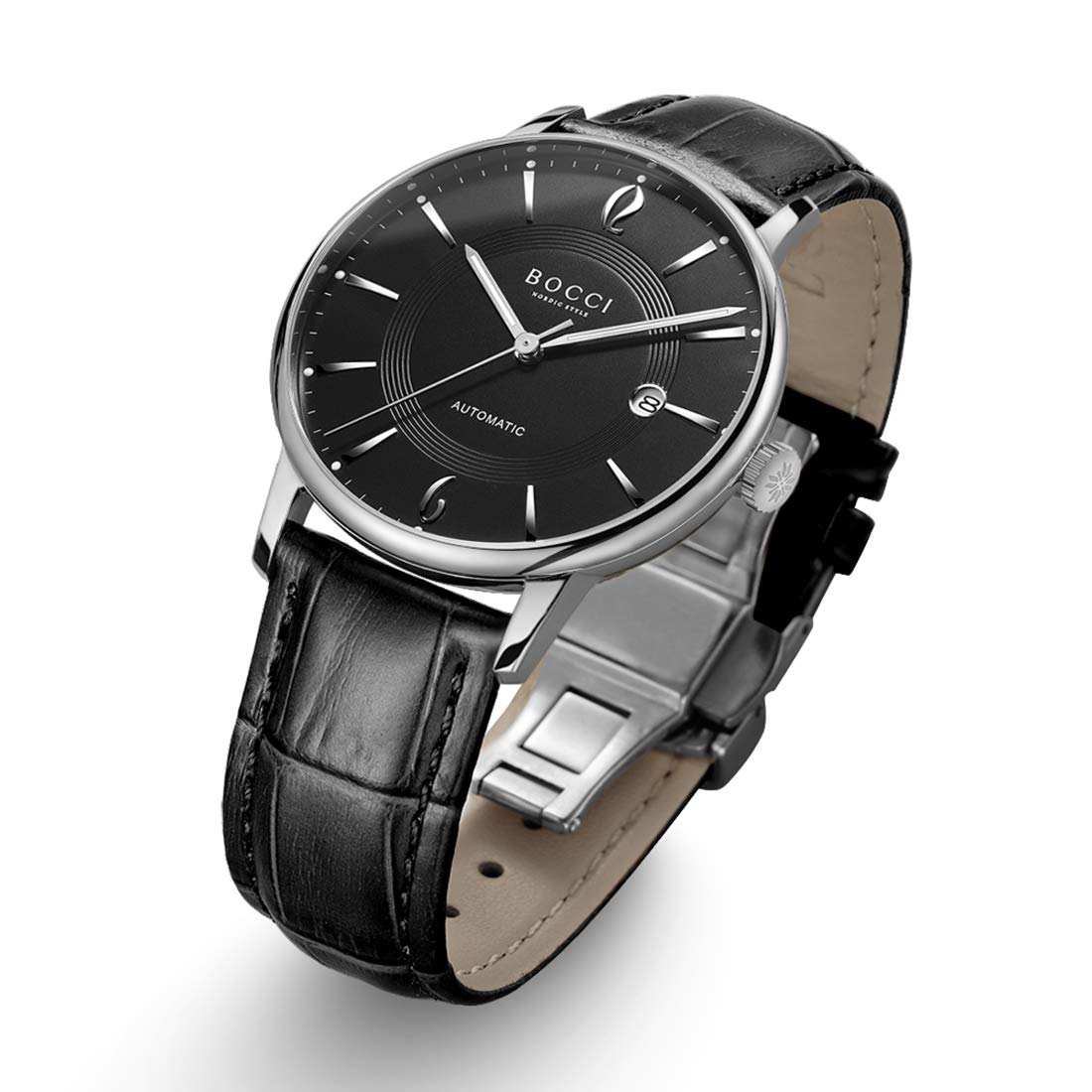 Bocci Men's Automatic Watch - Stainless Steel Band, Japanese Movement, Waterproof, Luminous Hands, Sapphire Crystal, Date Display - Perfect for Business, Formal Events & Everyday Wear