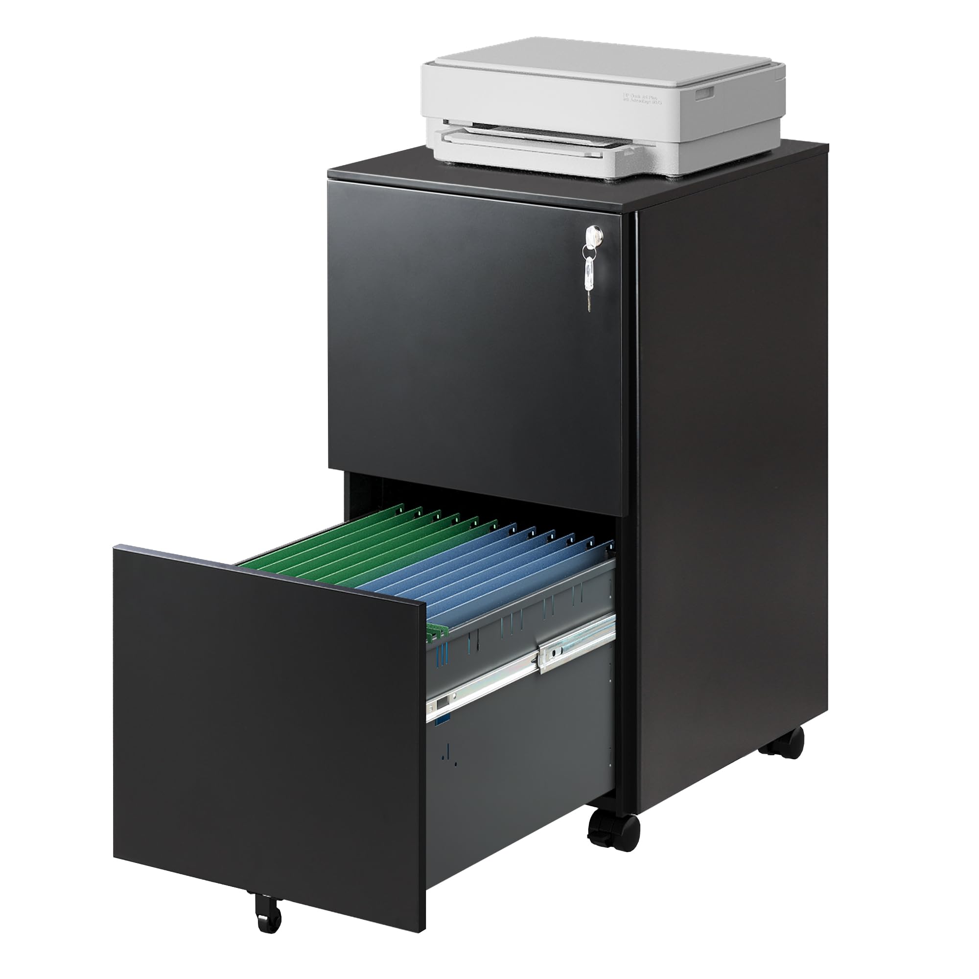DEVAISE 2-Drawer Locking Rolling File Cabinet - Black Metal Filing Storage for Home Office, Fully Assembled Under Desk Organizer - Perfect for Document Storage & Workspace Organization