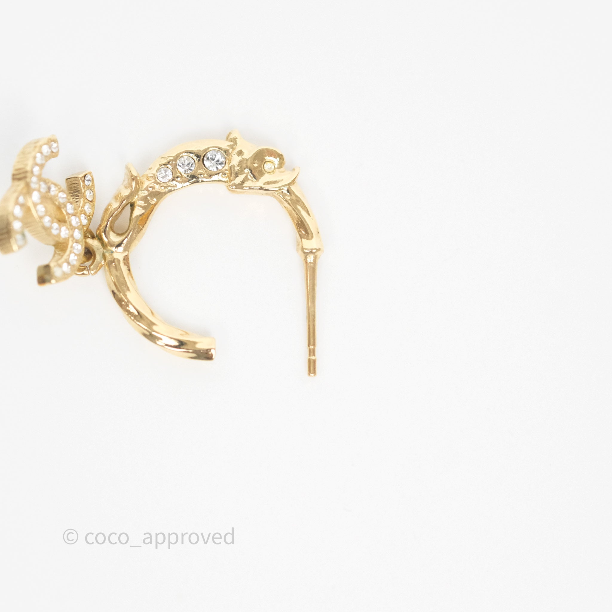 Chanel CC Crystal Hoop Earrings for Women - 23V Gold Tone Luxury Fashion Jewelry - Perfect for Parties, Weddings & Special Occasions