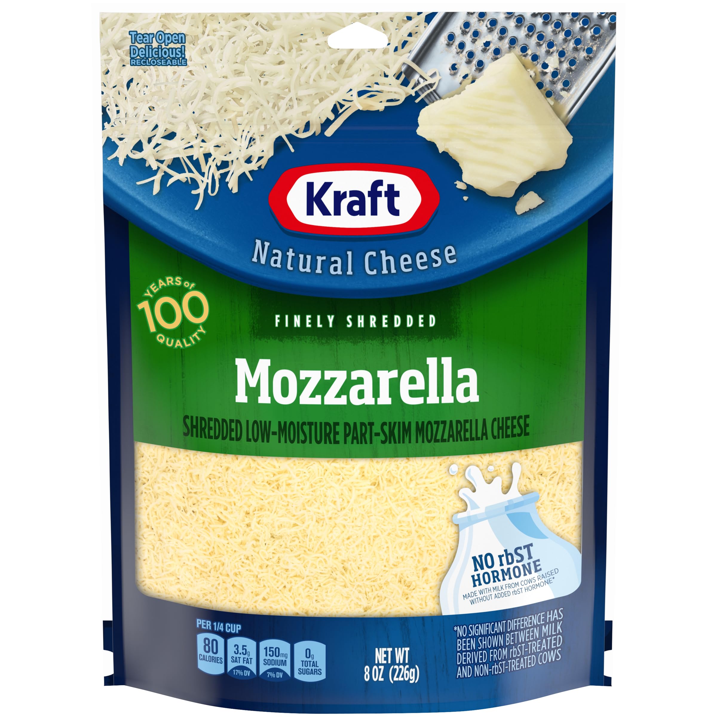 Premium Kraft Finely Shredded Natural Mozzarella Cheese - 8 oz Resealable Pouch - Perfect for Pizza, Pasta, Salads & Italian Recipes