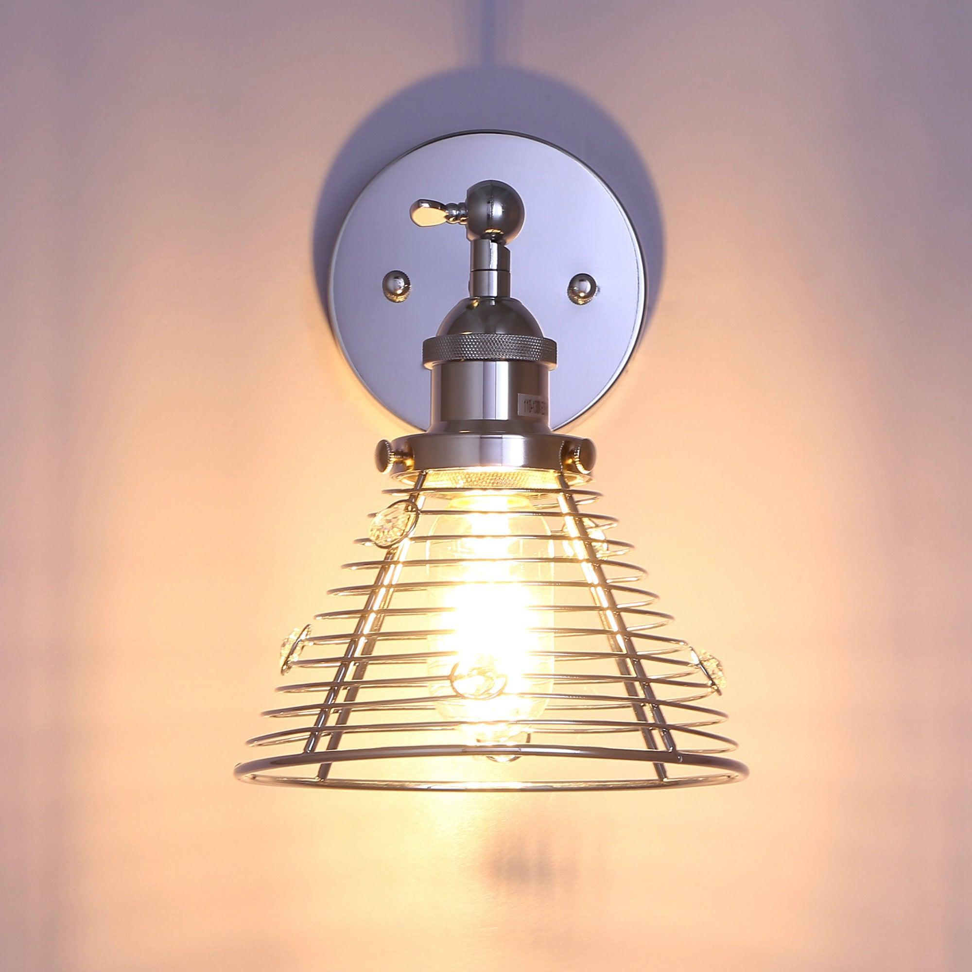Modern Silver Wall Sconce Light - Single Bulb Fixture for Bedroom, Living Room, or Hallway Lighting