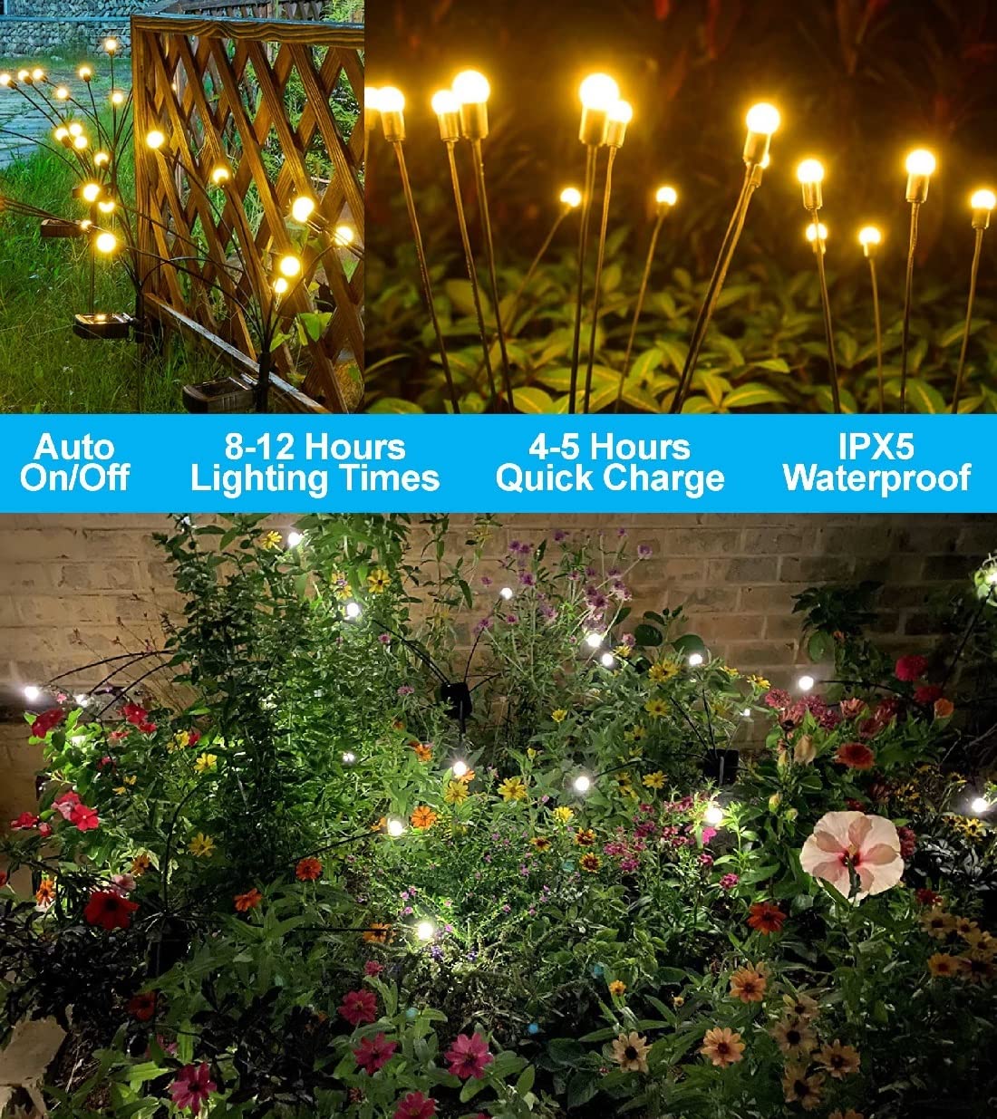 8 Pack Solar Powered Outdoor Lights Waterproof IPX5 - Solar Garden Lights, Wind Swaying Firefly Lights for Yard, Lawn, Pathway, Patio, Deck Decoration - 6 LED Warm White Christmas Lighting for Holidays & Everyday Use