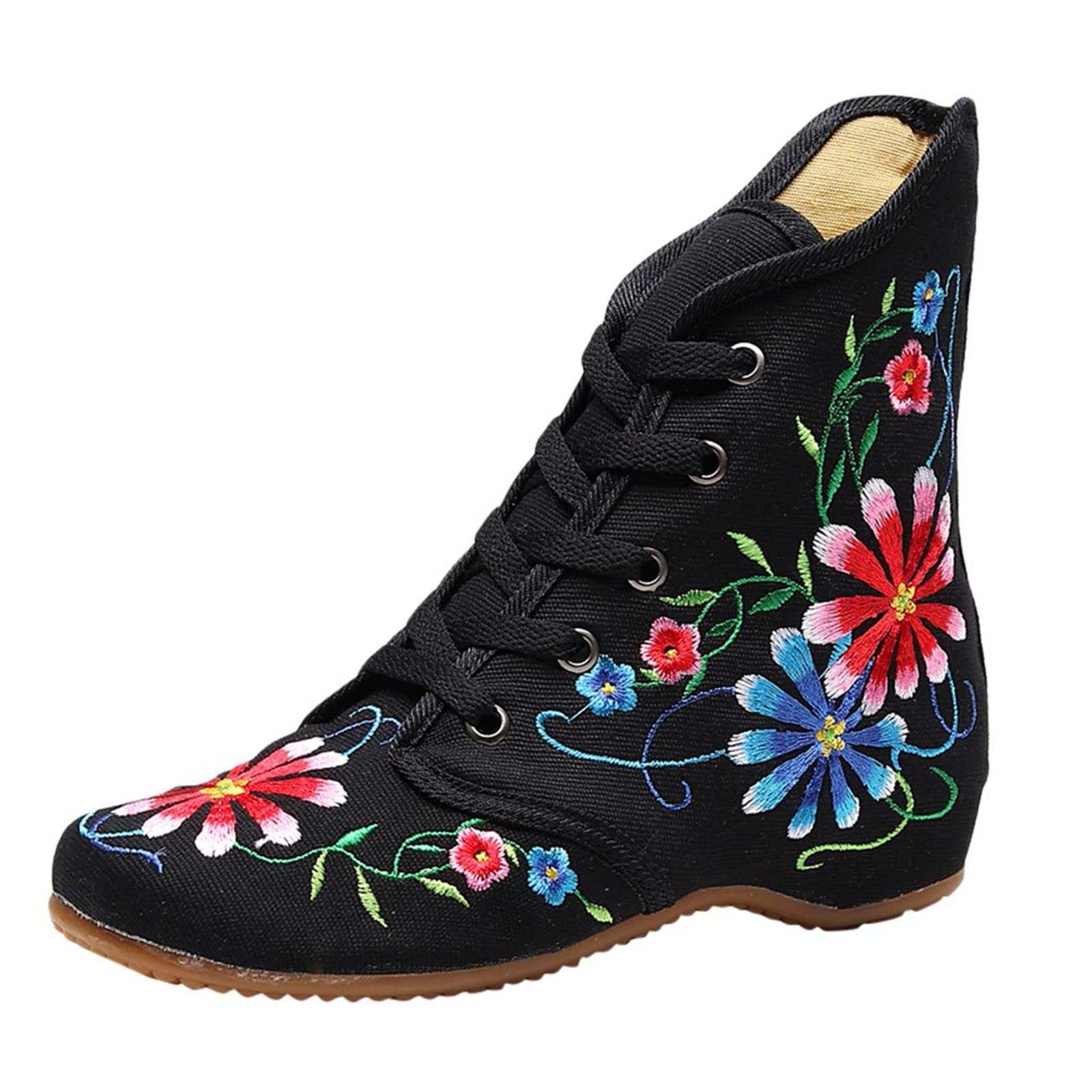 Vintage Leather Boots for Women - Retro Ankle Boots with Arch Support, Breathable Zipper Design, Flat Heel Winter Boots in Black (Size 7) | Perfect for Casual Outfits, Office Wear & Winter Fashion
