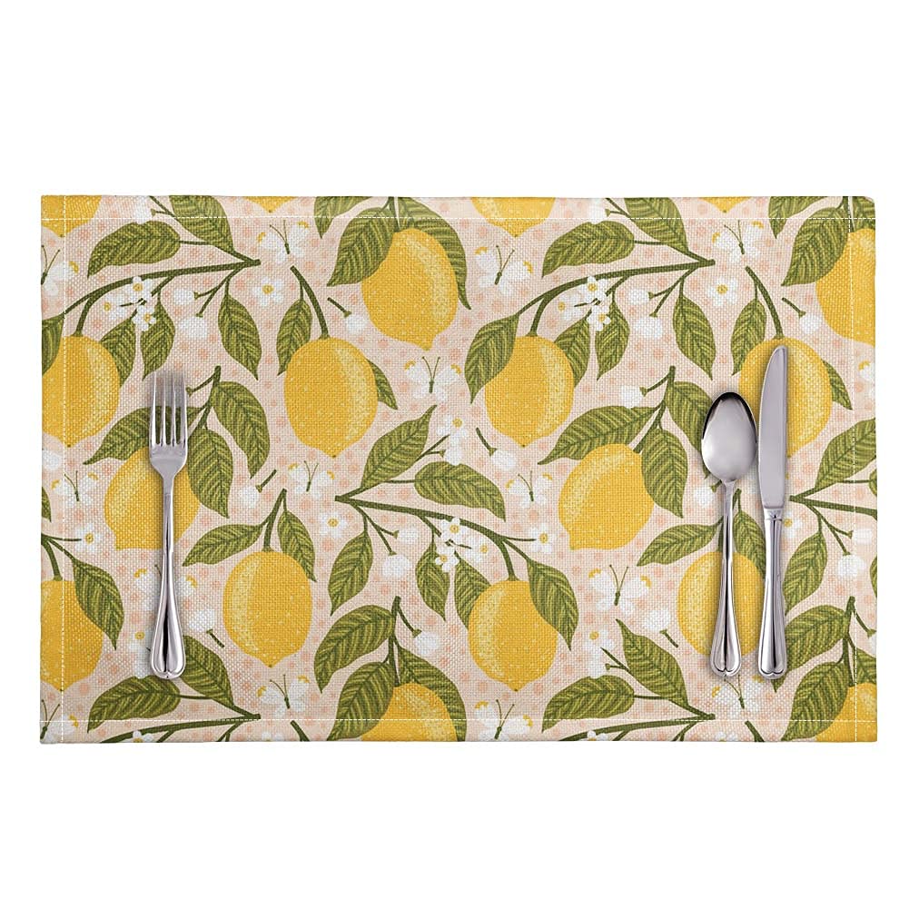 Kuiaobaty Heat Resistant Lemon Placemats Set of 4 - Yellow Summer-Themed Table Mats for Dining & Kitchen, Perfect for Parties, BBQs & Outdoor Gatherings