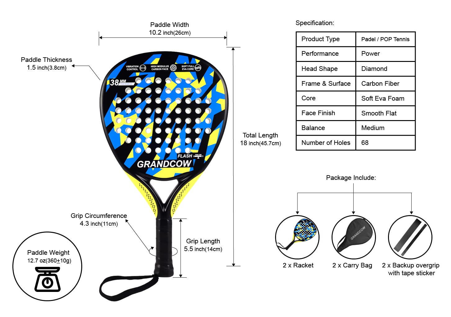 Premium Carbon Fiber Padel Racket with EVA Memory Flex Foam Core - Diamond Shape Design for Enhanced Power & Control - Perfect for Competitive Padel Tennis Matches & Training Sessions