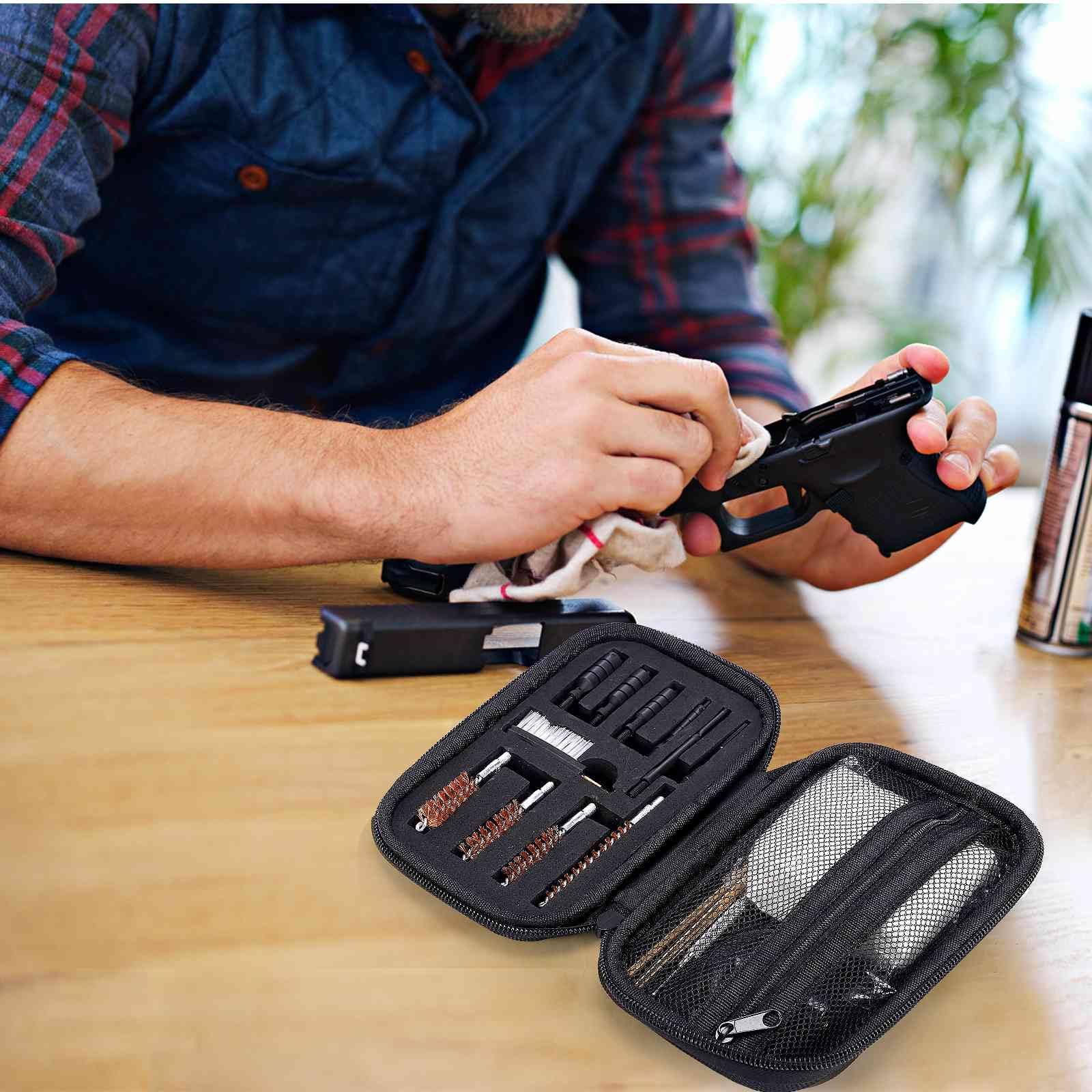 Universal Handgun Cleaning Kit for CZ vz.82 & CZ 83 9×18mm Makarov Pistols - Bronze Bore Brush, Metal Jags Tips, Compact Zippered Case - Perfect for Home Maintenance & Range Cleaning