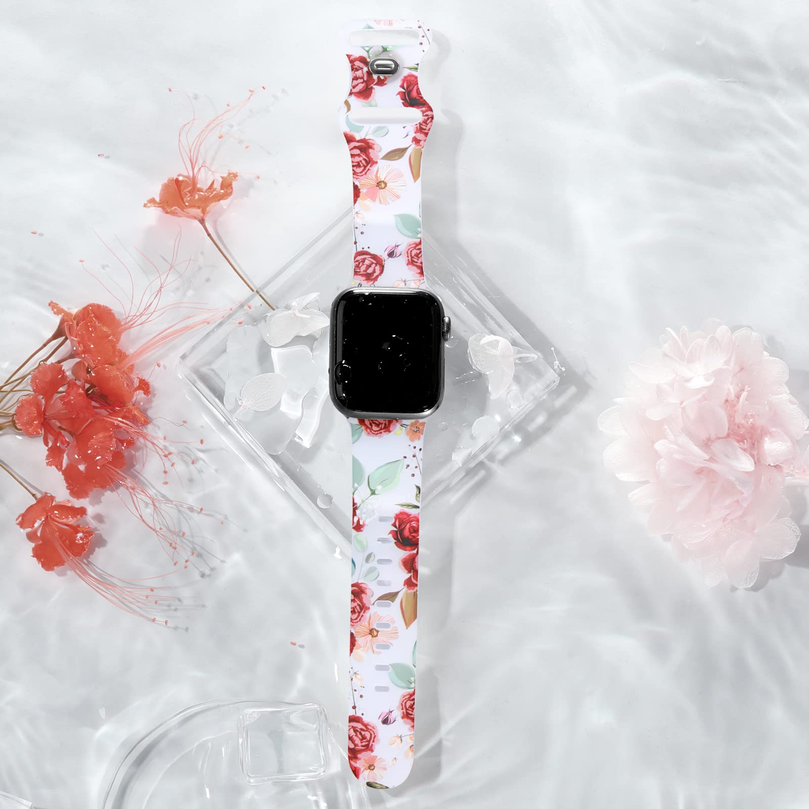 Witzon Compatible with Apple Watch Band Series 8/7/6/5/4/3/2/1/SE/Ultra - 38mm 40mm 41mm 42mm 44mm 45mm 49mm Cute Floral Print Silicone Sport Strap for Women - Perfect for Workouts, Running & Everyday Fashion Accessory