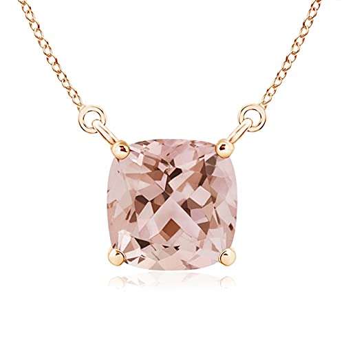 Angara Natural Morganite Solitaire Pendant Necklace for Women - 14K Solid Gold/Platinum Jewelry | Elegant Gift for Her, Birthday, Anniversary, Valentine's Day | Perfect for Weddings, Date Nights & Special Occasions