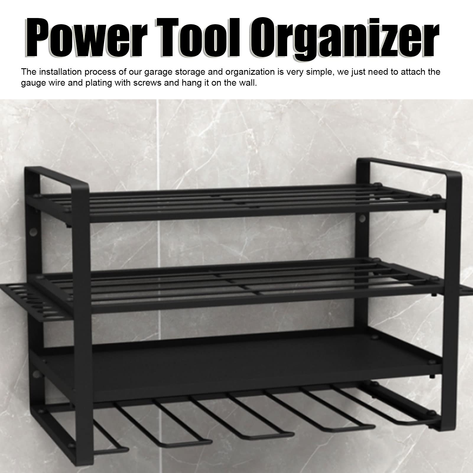 Heavy Duty 4-Layer Power Tool Organizer Wall Mount - Garage Workshop Storage Rack for Drills, Saws & Tools | Perfect for DIY Projects & Home Improvement