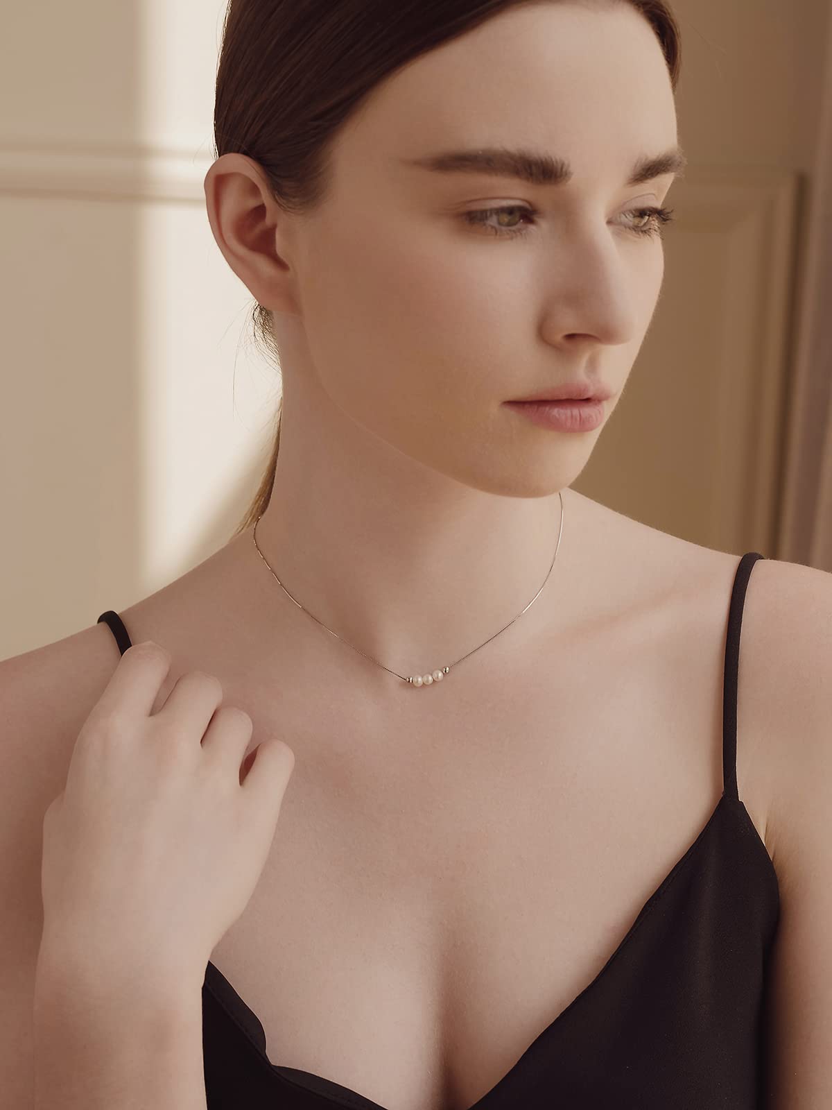 Dainty Pearl Necklace for Women - 925 Sterling Silver Choker with Freshwater Pearls, Perfect for Gifts & Special Occasions