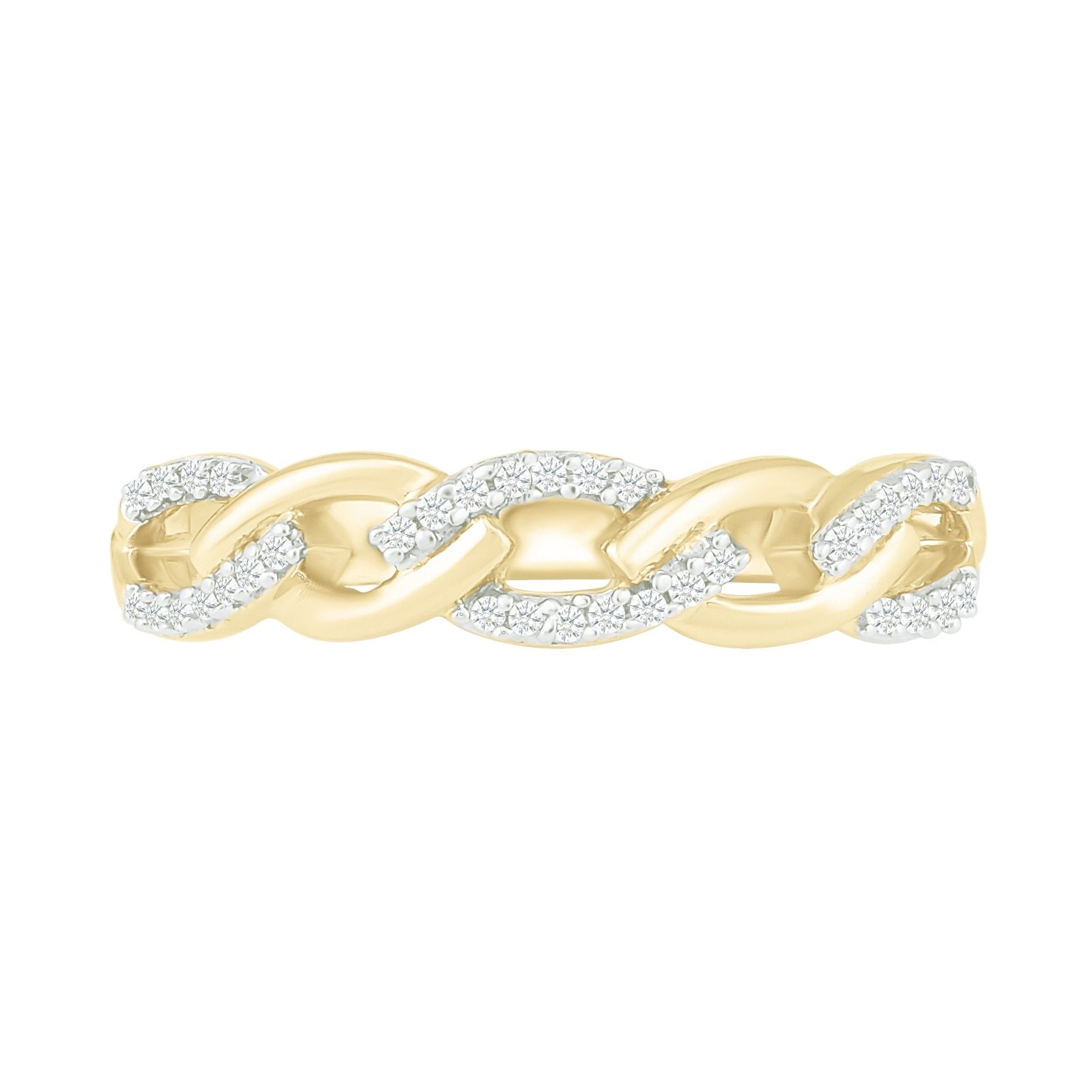 10k Yellow Gold Interlocking Diamond Cable Ring - Elegant Stackable Jewelry for Women, Perfect for Everyday Wear, Anniversaries & Gifts