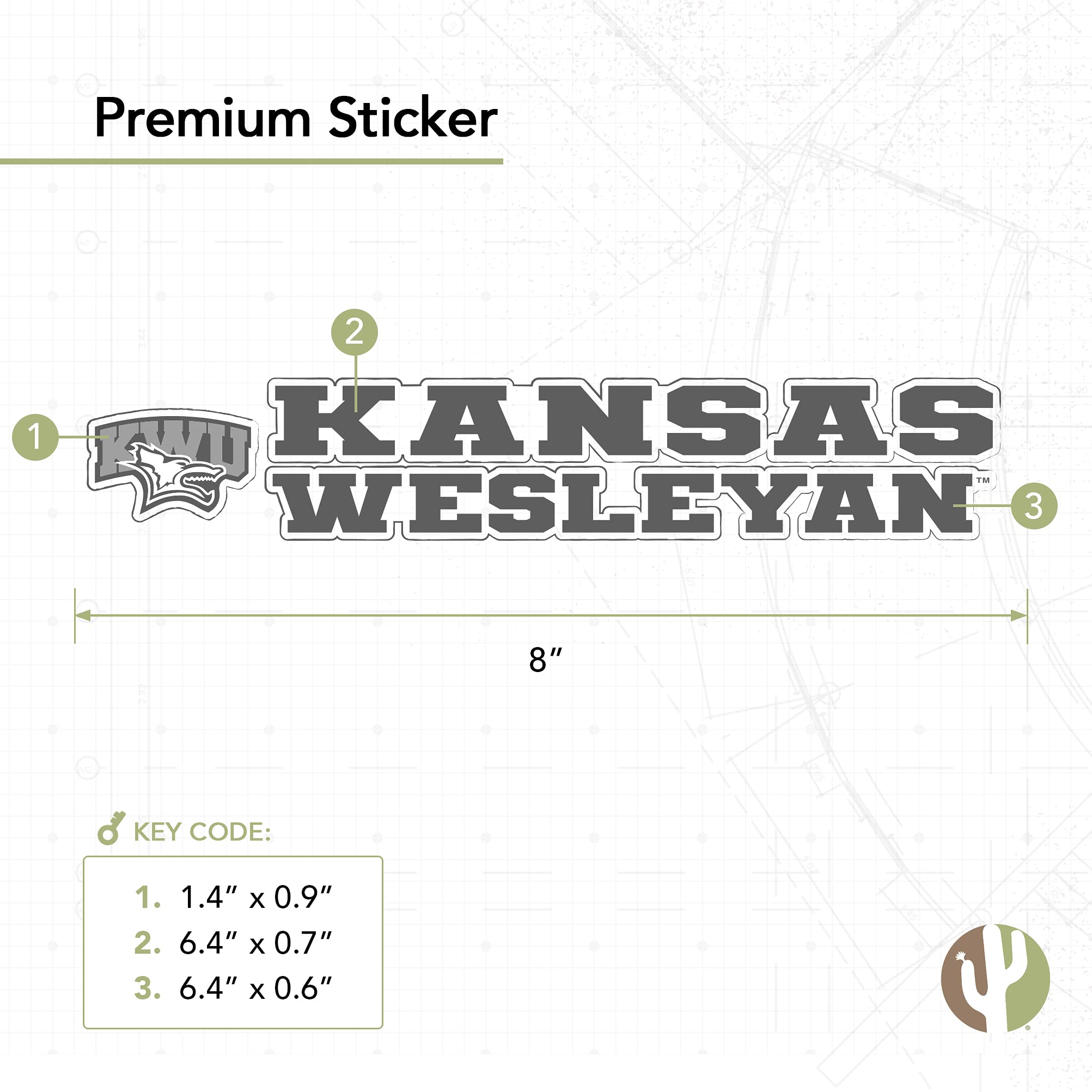 KWU Coyotes Vinyl Decal Sticker (8 Inch) - Desert Cactus Kansas Wesleyan University Logo for Laptop, Water Bottle, Car & Scrapbook | Perfect for School Spirit, College Pride & Fan Gear