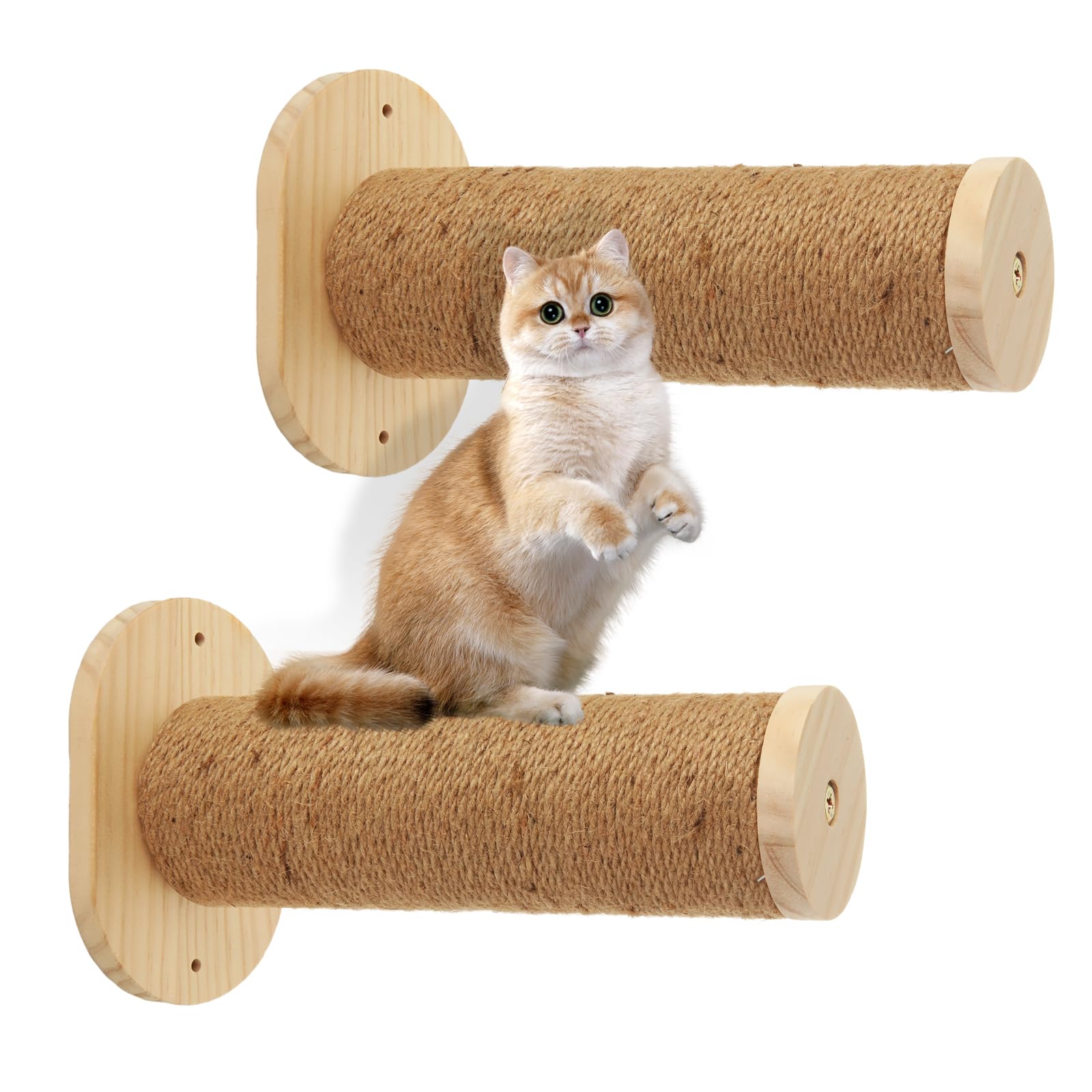 2 Pack Cat Wall Steps - 11.8 Inch Climbing Shelves with Jute Rope for Indoor Cats | Wall-Mounted Cat Furniture for Playing, Climbing & Scratching | Perfect for Small Spaces & Cat Exercise
