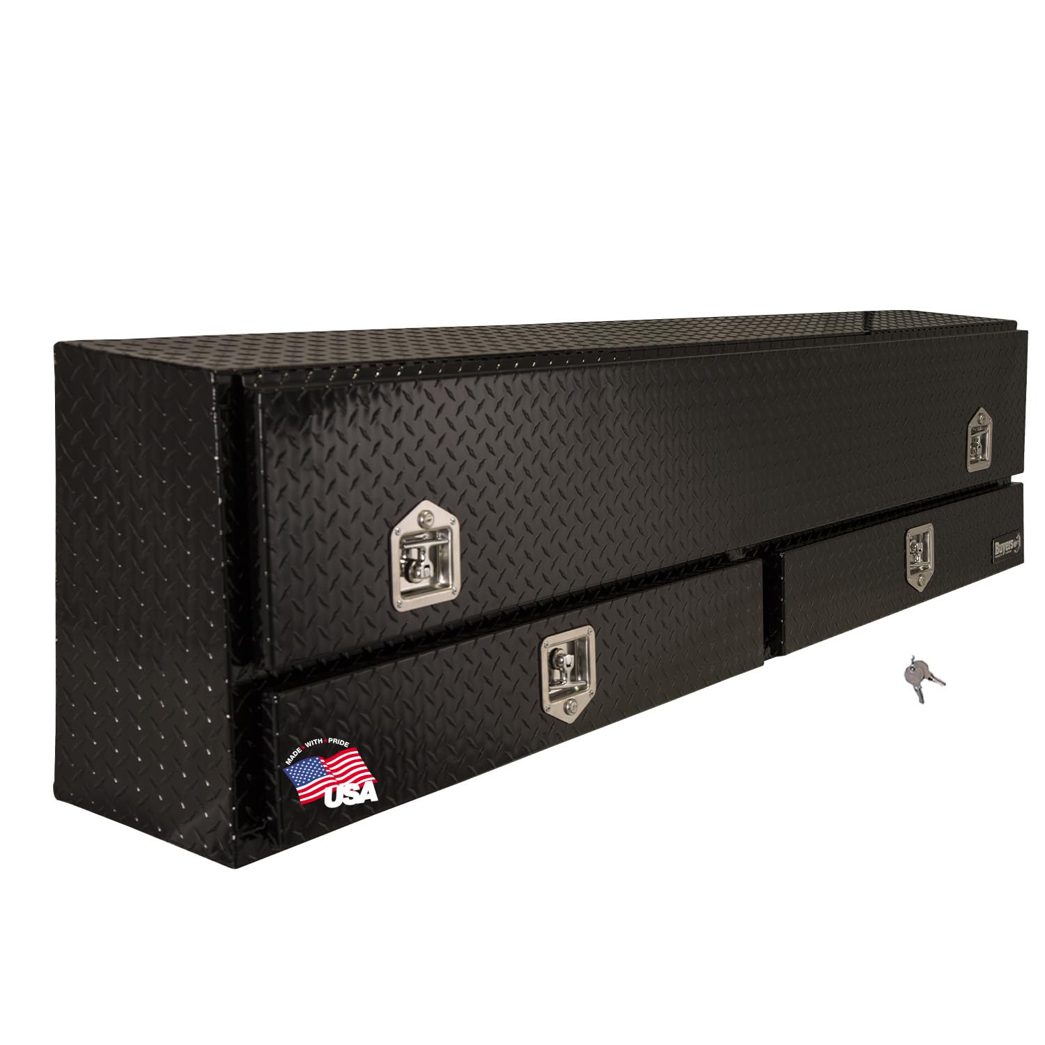 **Buyers Products 1725641 Black Aluminum Diamond Tread Truck Tool Box – 72 x 21 x 13.5 Inch, Lockable T-Handle Latch & 2 Drawers – Heavy-Duty Contractor Storage for Tools & Equipment – Perfect for Pickup Trucks & Work Vans**
