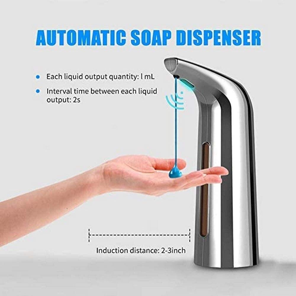 Automatic Touch-Free Sensor Soap Dispenser - Hands-Free Liquid Soap Pump for Kitchen & Bathroom, Smart Sanitizer Dispenser with Silver Finish - Ideal for Home, Office, and Public Restrooms