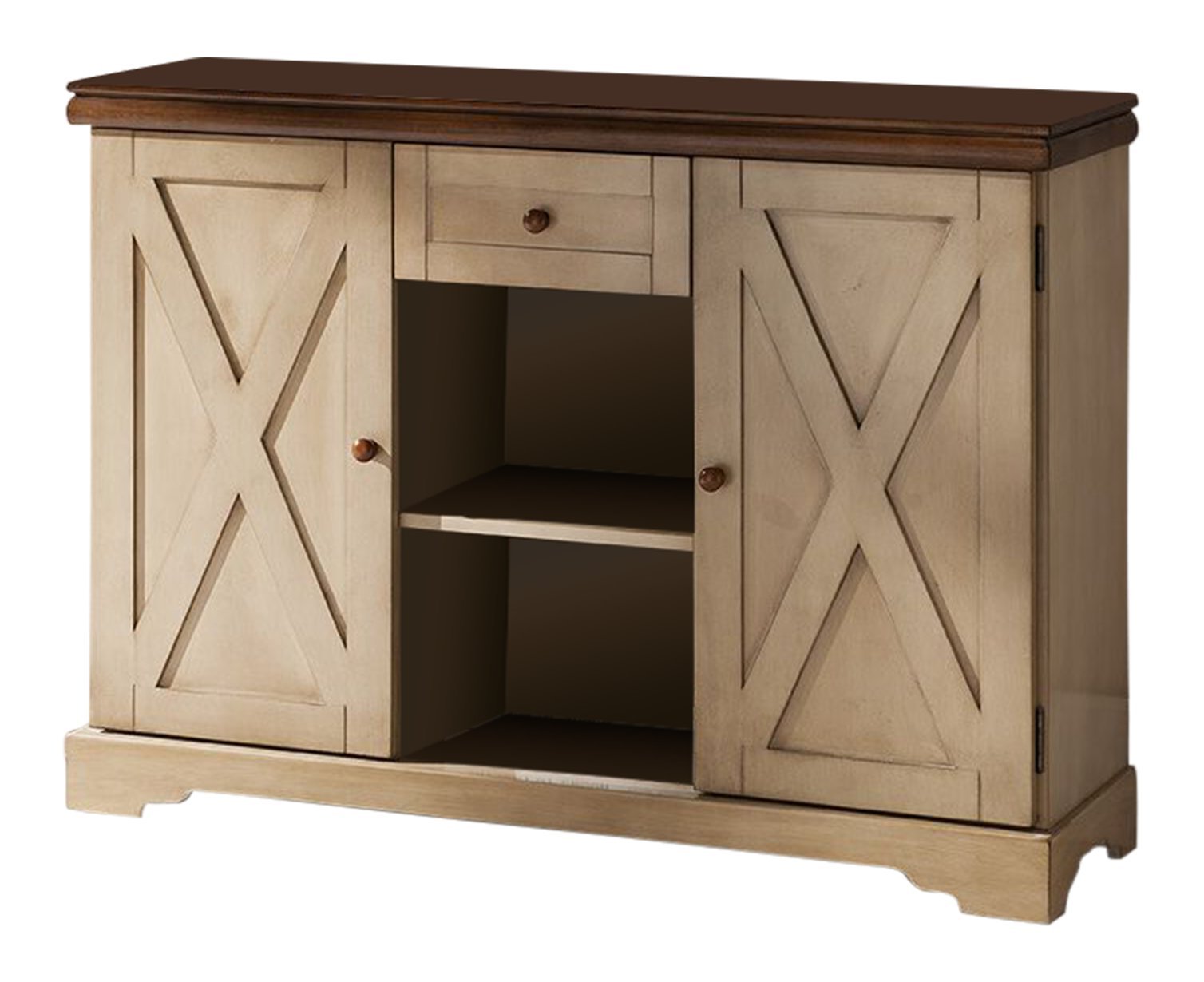 Kings Brand Antique White and Walnut Console Table - Entryway Sofa Table, Hallway Accent Furniture for Living Room, Foyer & Home Decor