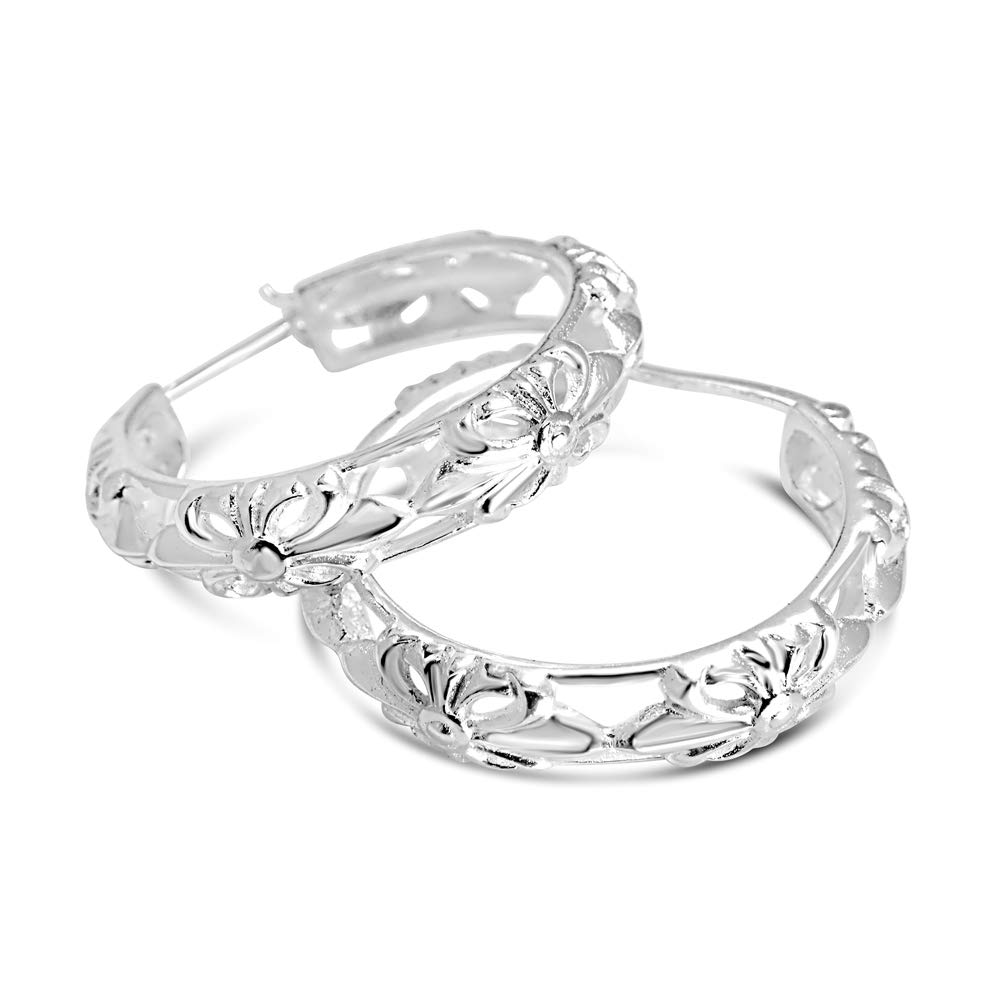 LaTisoro 925 Solid Sterling Silver Filigree 25mm Latch-Back Dangling Hoop Earrings for Women & Girls – Elegant Vintage Jewelry Gift for Birthday, Anniversary & Special Occasions