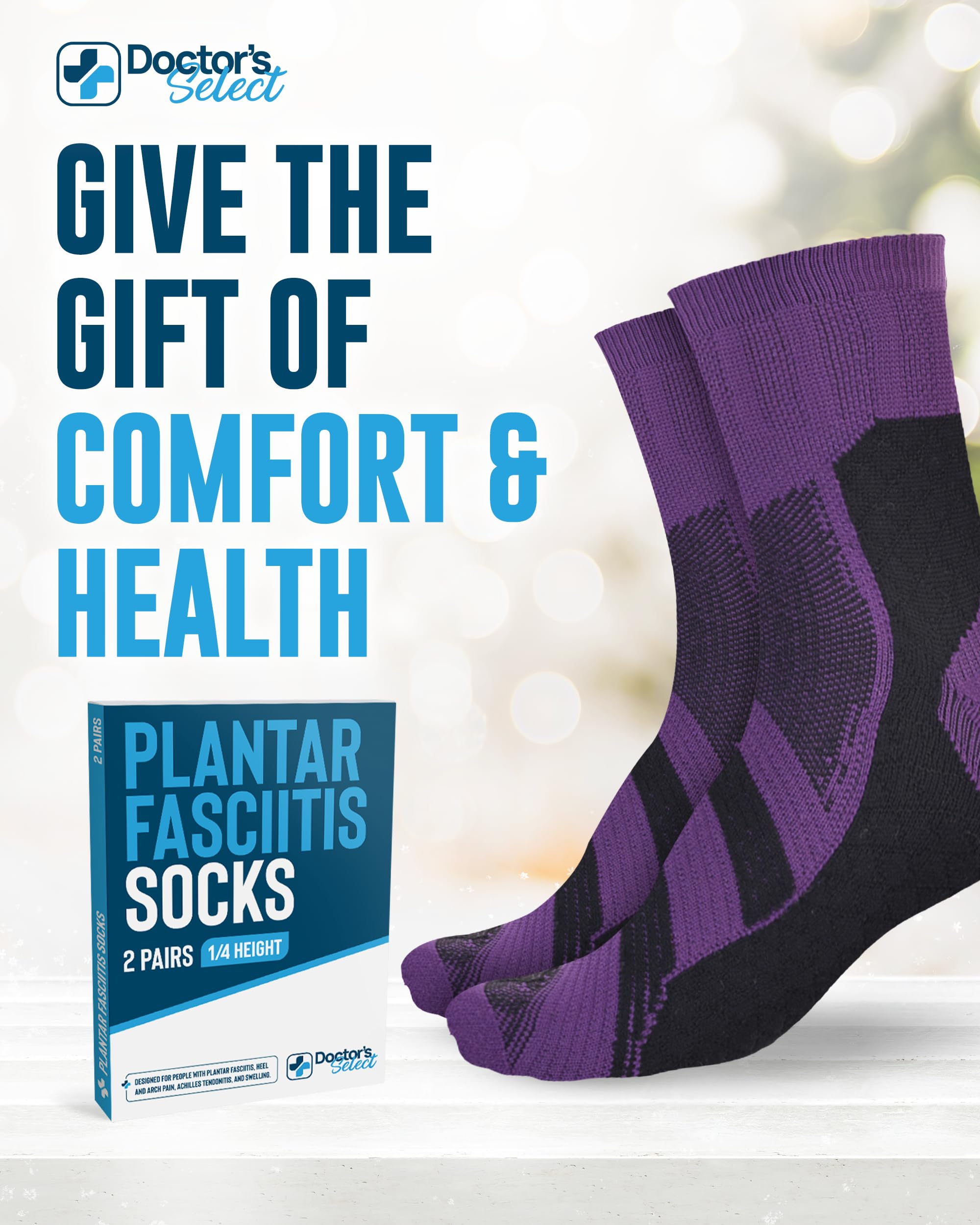 Doctor's Select Plantar Fasciitis Compression Socks - 2 Pairs | Arch Support Socks for Foot Pain Relief | Best for Running, Hiking & Daily Comfort
