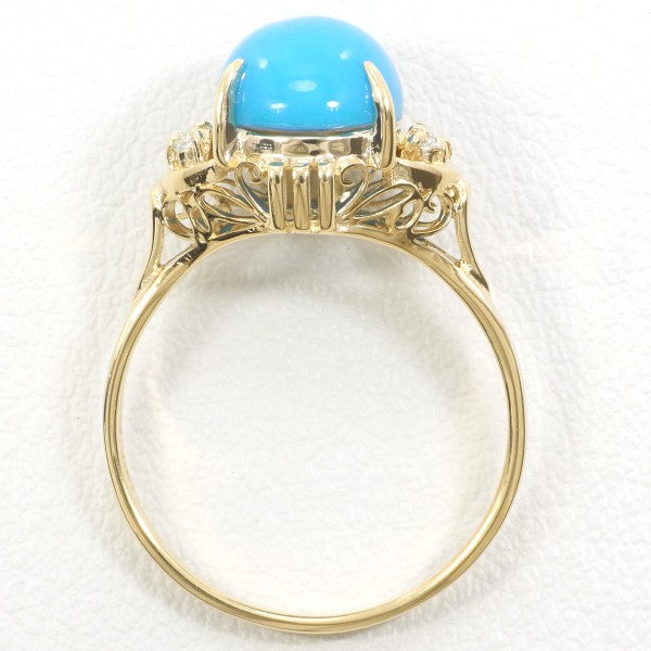 18K Yellow Gold Turquoise Diamond Ring for Women – Elegant Handmade Jewelry for Engagement, Wedding & Special Occasions
