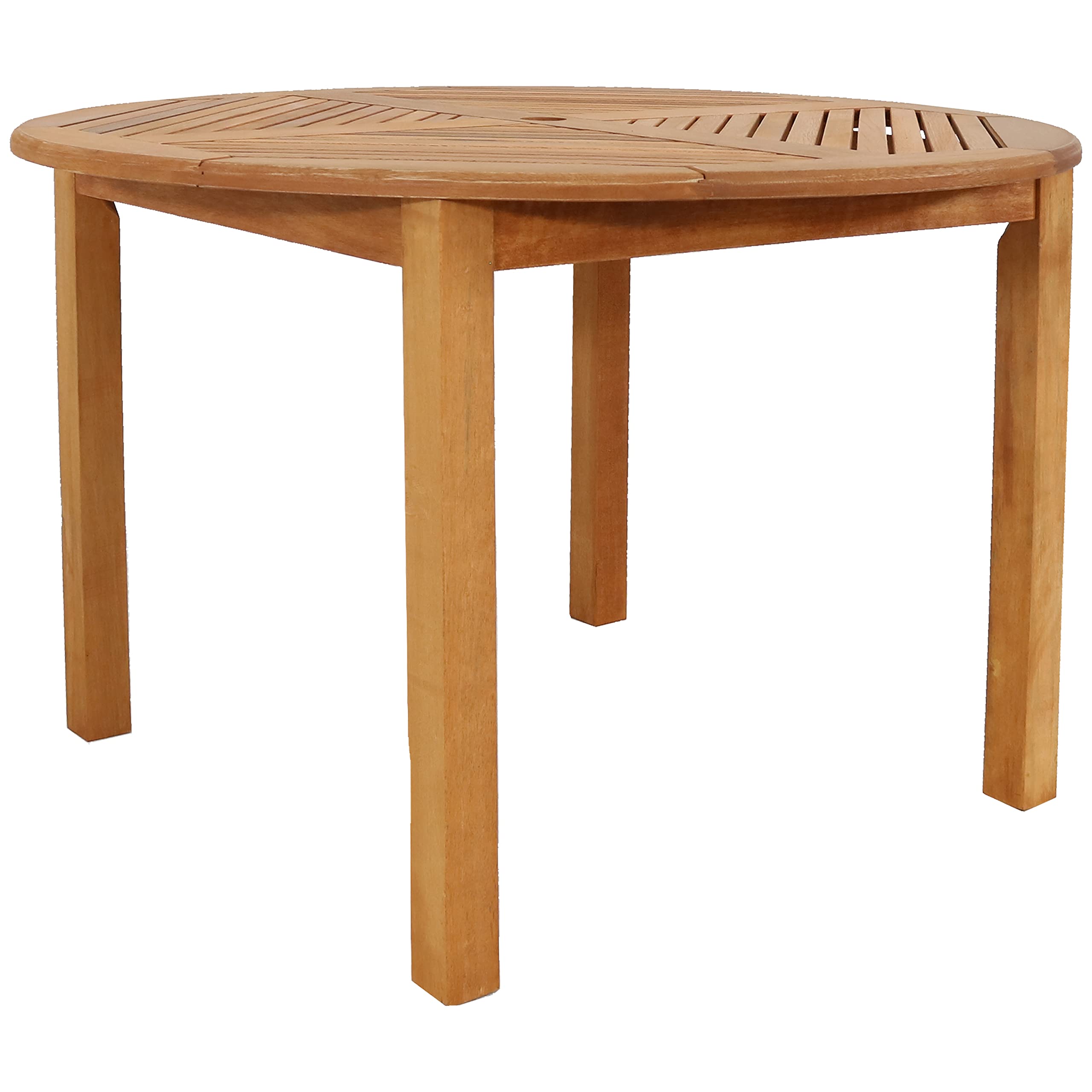 Sunnydaze 42-Inch Meranti Wood Round Outdoor Dining Table with Umbrella Hole - Teak Oil Finish - Weather-Resistant Patio Furniture for Garden, Deck, Backyard Dining & Entertaining