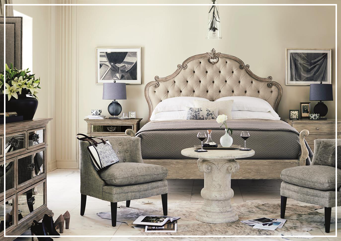 Bernhardt Campania Fabric Tufted Panel King Size Bed in Soft Beige - Luxurious Upholstered Bedroom Furniture for Master Suite & Guest Room Decor