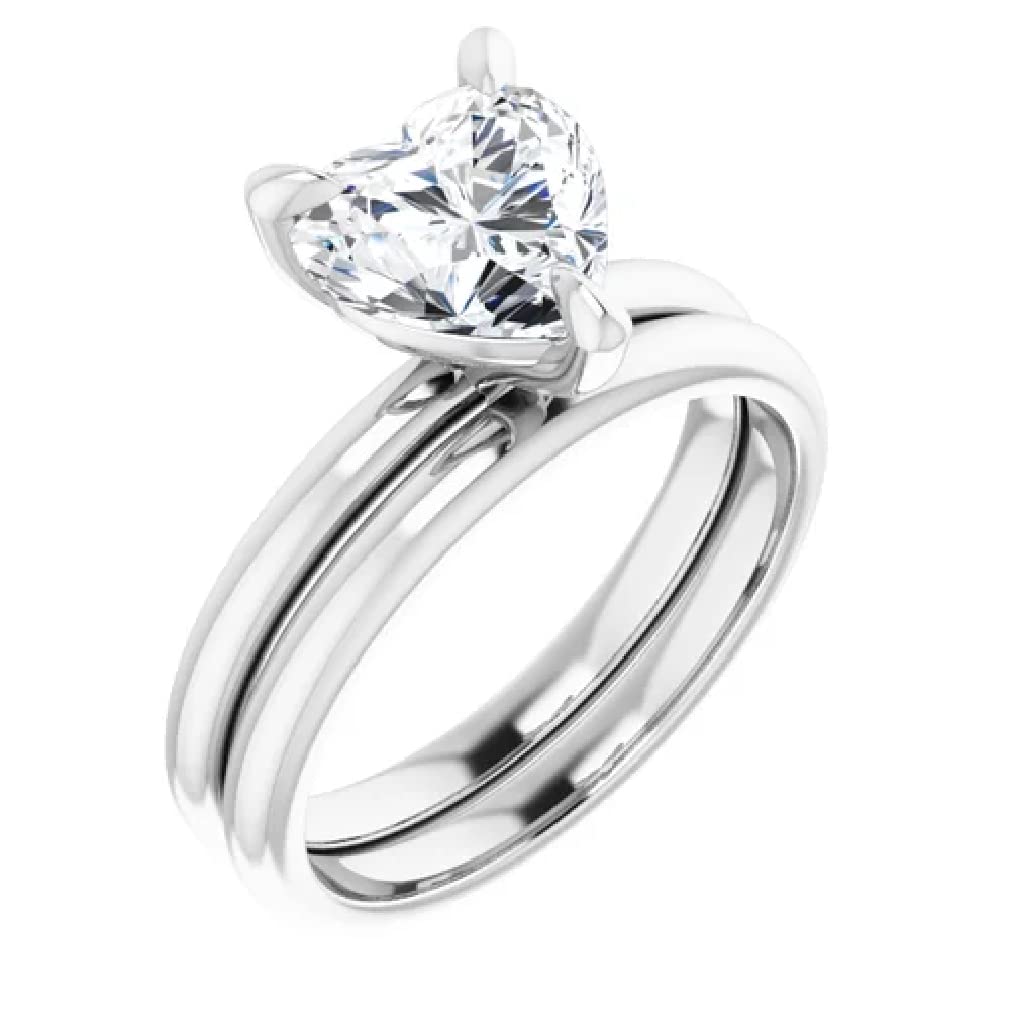 2 Carat Handmade Heart Moissanite Engagement Ring Set - Solitaire Bridal Wedding Ring for Women, 10K/14K/18K Solid White Gold, VVS1 Colorless, Anniversary Gift for Her - Perfect for Proposals, Weddings & Special Occasions