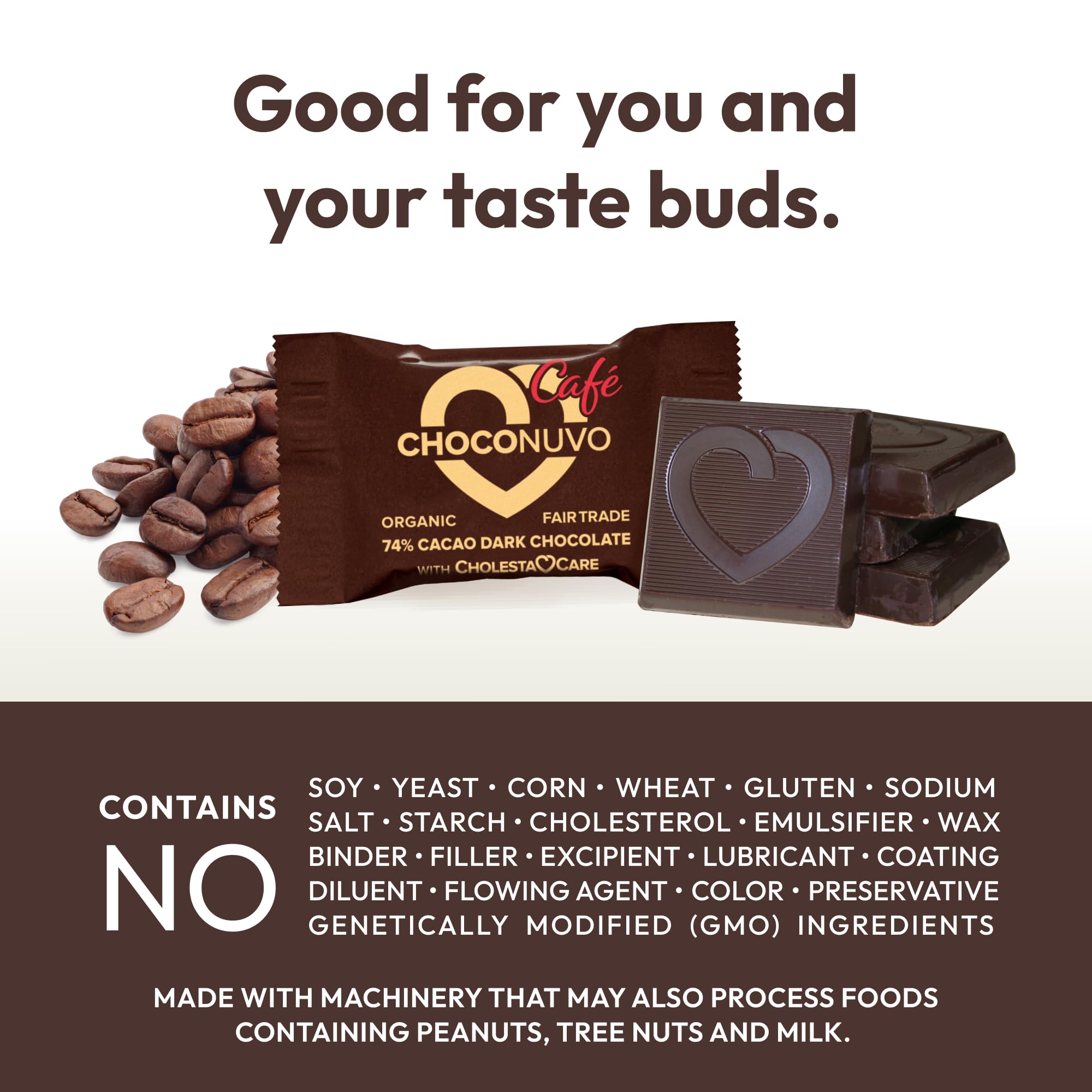 Organic Fair Trade Coffee-Flavored Dark Chocolate 74% Cacao - 120 Pieces by ANDREW LESSMAN ChocoNuvo Café | Plant Sterols for Healthy Cholesterol Balance | Low Fat 25 Calorie Squares | Perfect for Gifts, Snacking & Healthy Lifestyle
