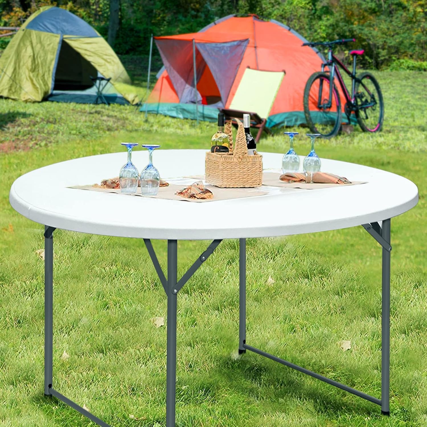48 Inch Round Folding Table - 4FT Bifold Plastic Dining Table for Wedding, Party, Garden & Patio | Commercial & Event Use | Indoor & Outdoor Versatile Seating Solution
