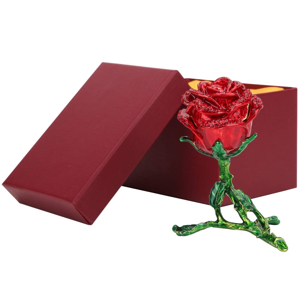 Elegant Rose Jewelry Box with Diamond Inlay & Crystal Drops - Premium Metal Decorative Storage Case for Women - Perfect Gift for Valentine's Day, Birthday & Home Decor
