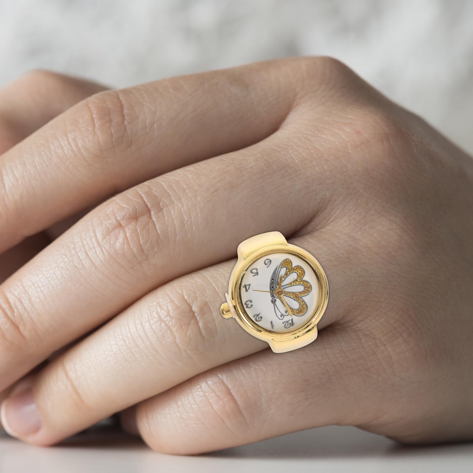 Elegant Gold Butterfly Finger Ring Watch - Vintage Round Quartz Timepiece for Women & Men - Perfect for Weddings, Valentines Day & Special Occasions