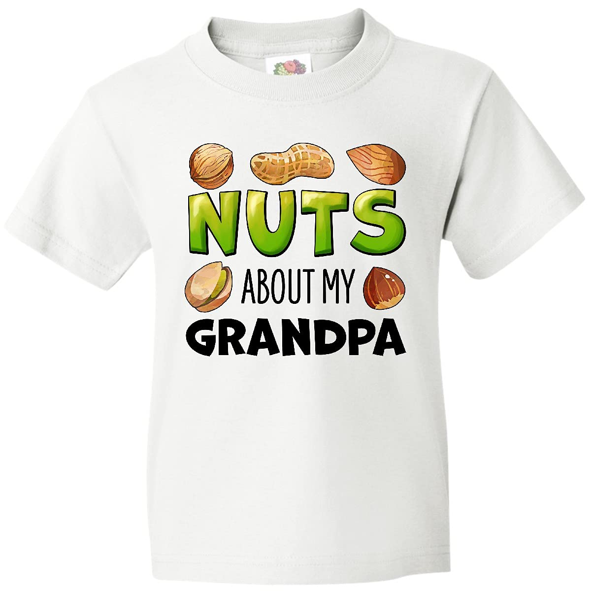 Inktastic Nuts About My Grandpa Funny Peanut Almond Pistachio Youth T-Shirt | Cute Grandparents Day Gift for Kids & Toddlers | Family Reunion Outfit Idea