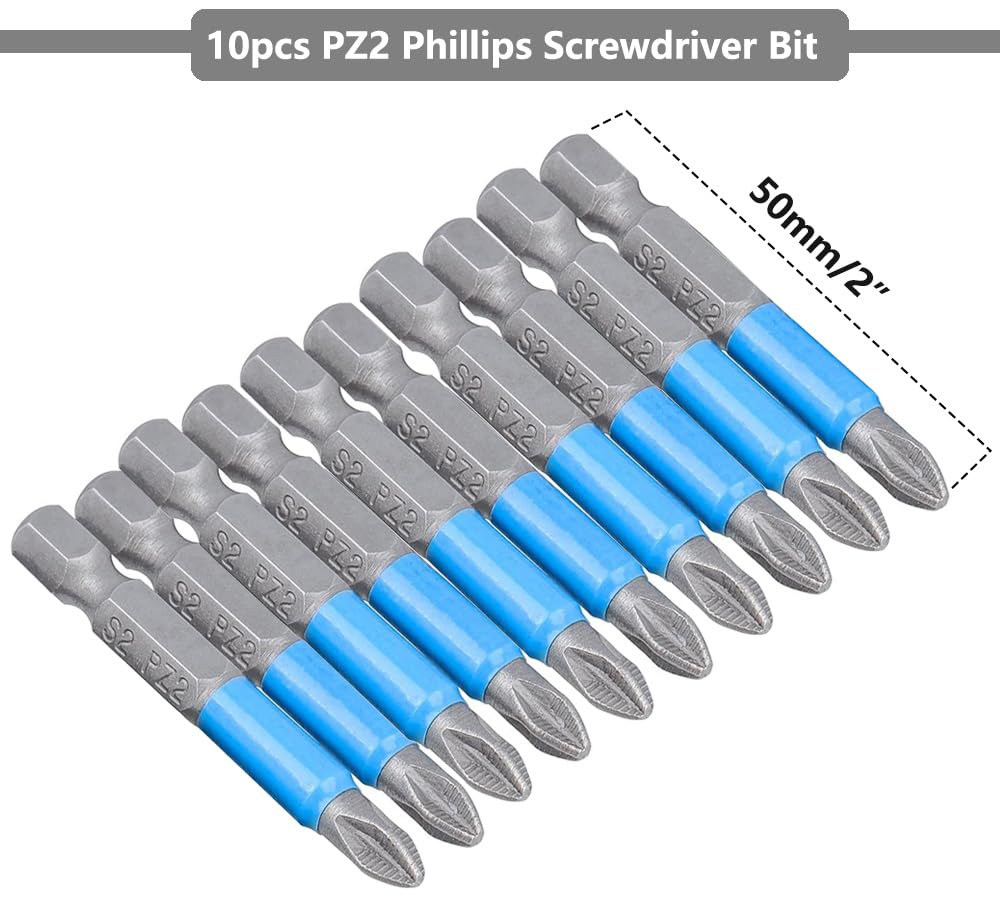 Saipor 10-Piece PZ2 Magnetic Screwdriver Bit Set - 50mm/2