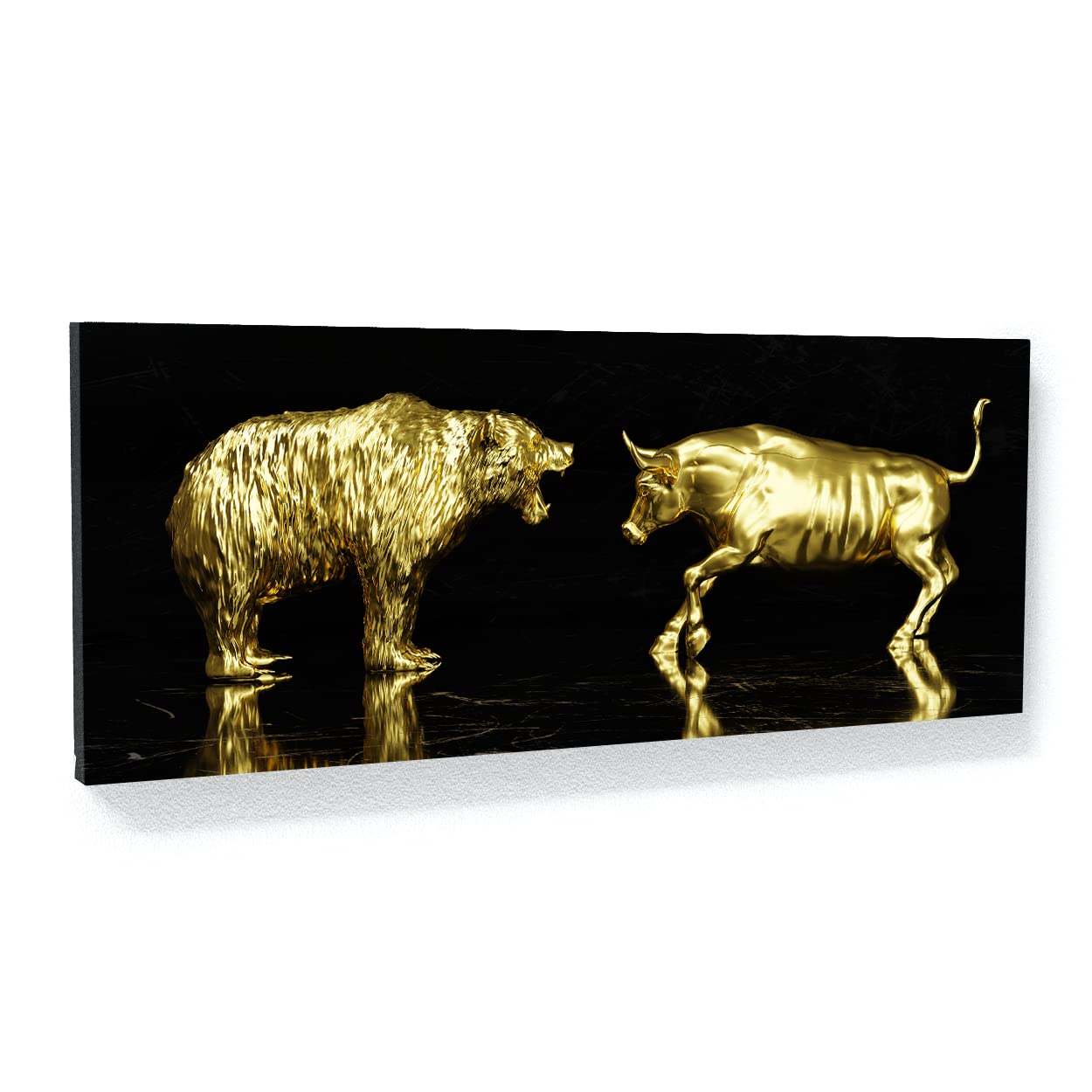 Bull vs Bear Wall Art Canvas Print - 20x8 Inches Gold Trading Office Decor, Entrepreneur Gift, Financial Motivational Poster for Home & Office | Sense Canvas | Perfect for Stock Traders, Investors & Finance Professionals