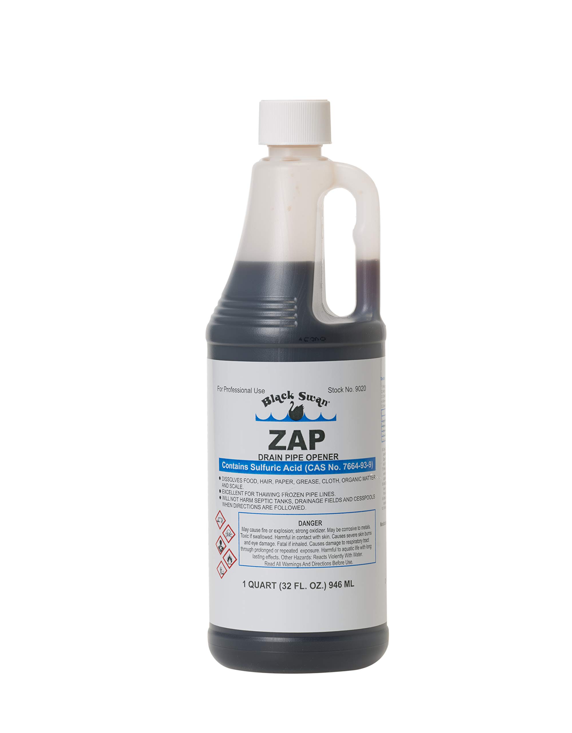 FixtureDisplays® Zap Drain Pipe Opener - 1 Quart Heavy-Duty Clog Remover for Kitchen & Bathroom Sinks - Fast-Acting Liquid Drain Cleaner (09020-BLACKSWAN-1PK-NF) - Perfect for Homes, Restaurants & Commercial Use