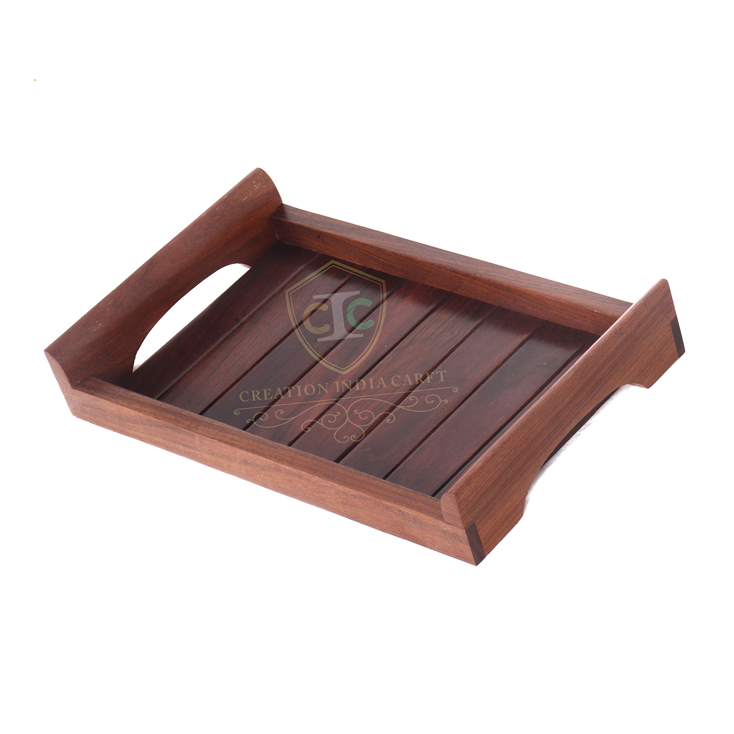 Handmade Sheesham Wood Serving Tray - Rectangle Dining Table Tray for Breakfast, Coffee & Decor | Eco-Friendly Indian Craft | Perfect Housewarming Gift (1-Pack) | Ideal for Brunch, Tea Parties & Home Decor