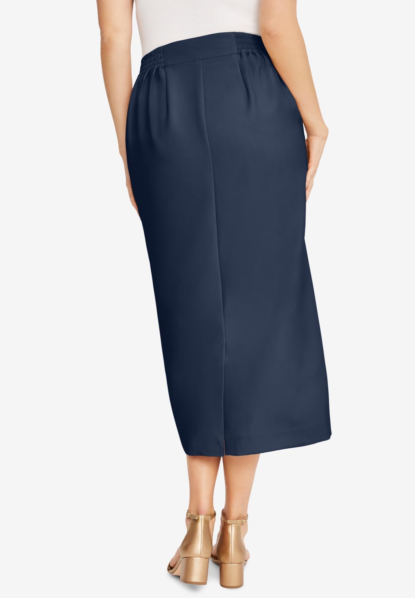 Jessica London Women's Plus Size Tummy Control Bi-Stretch Midi Skirt - Slimming High Waist Pencil Skirt for Work, Office & Casual Wear