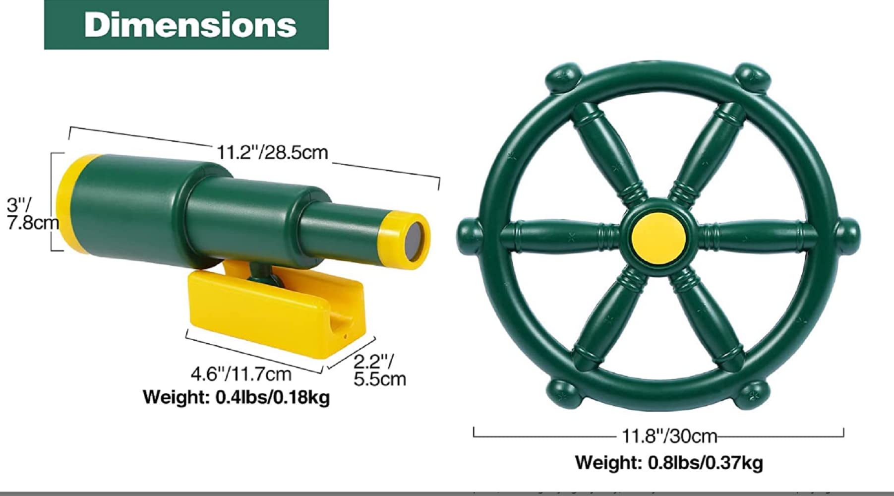 Kids Playground Accessories Set - 2-Piece Pirate Theme Swingset Attachments with Ship Wheel, Toy Telescope & Safety Handles | Perfect for Treehouses, Backyard Playsets & Outdoor Adventures
