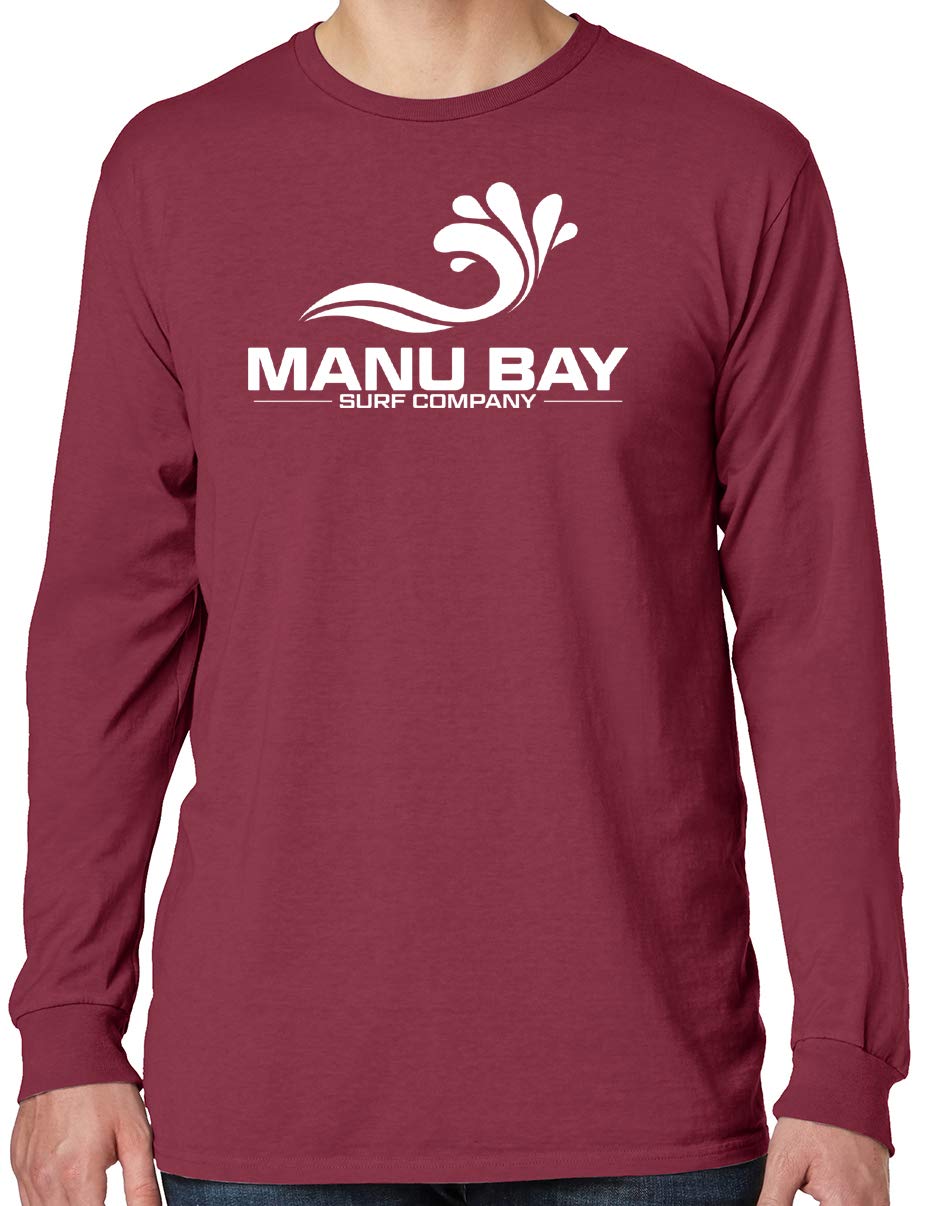 Men's White Manu Bay Logo Long Sleeve T-Shirt - Medium Size, Merlot Color - Casual Wear, Street Style & Everyday Comfort