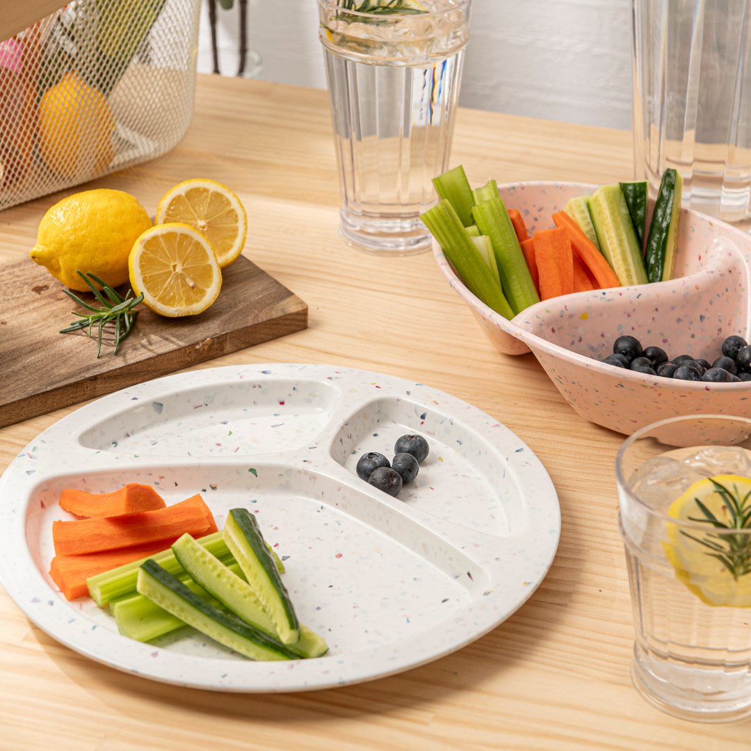 2PC Confetti Divided BBQ Plate - White | Durable Melamine Serving Plates for Outdoor Picnics, BBQs, and Parties