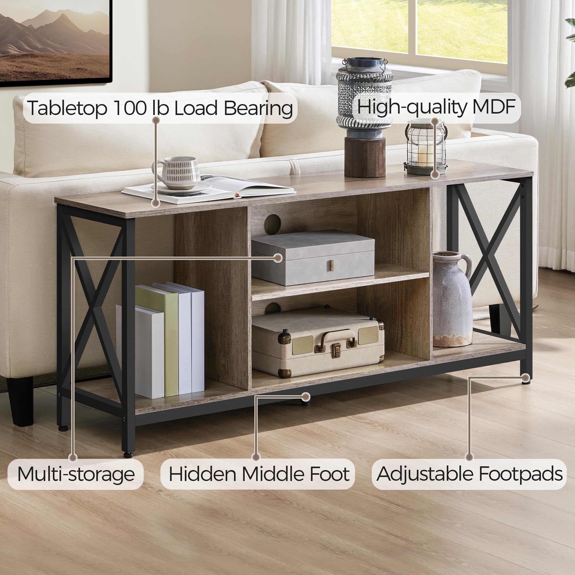 Yaheetech 65 Inch TV Stand with Storage Shelves - Modern Wood Entertainment Center for 55-65 Inch TVs, Gray - Perfect for Living Room, Bedroom & Home Theater Setup