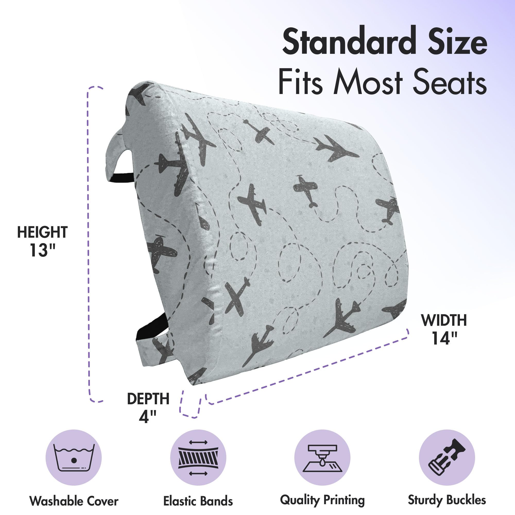 Ambesonne Grey Blue Lumbar Support Pillow for Office Chairs & Car Seats - 14x13 Inch High Density Foam Back Cushion with Airplane Flight Pattern Design - Perfect for Travel, Work & Home Comfort