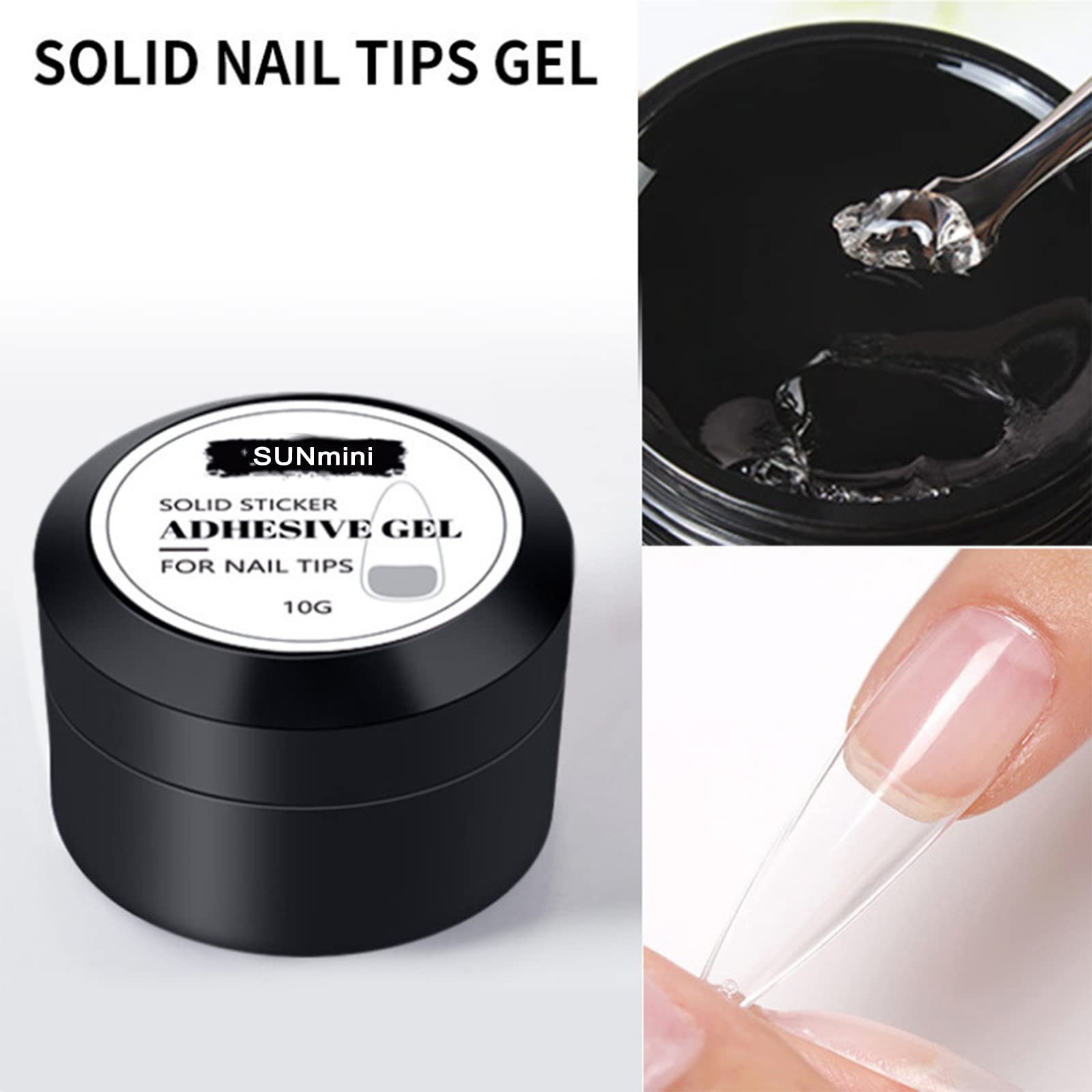 3Pcs Solid False Nail Tips Gel Glue - Clear UV LED Nail Extension Kit with Rhinestone Glue & Soak Off Gel - Professional Press On Nails Adhesive 10g (1PCS) - Perfect for Salon, Home Manicure & Nail Art Designs
