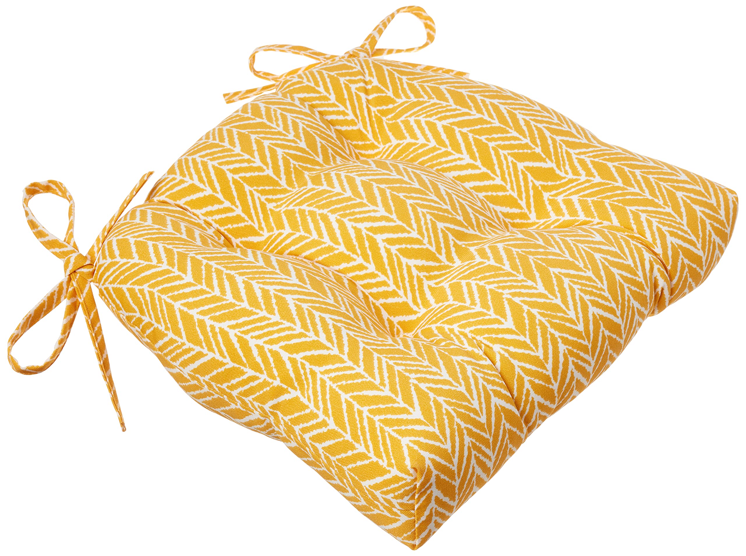 Premium Herringbone Pattern Chair Cushions - Set of 2 Egg Yolk Yellow Outdoor/Indoor Seat Pads - Water-Resistant & Comfortable - Perfect for Patio Furniture, Dining Chairs, and Deck Lounging