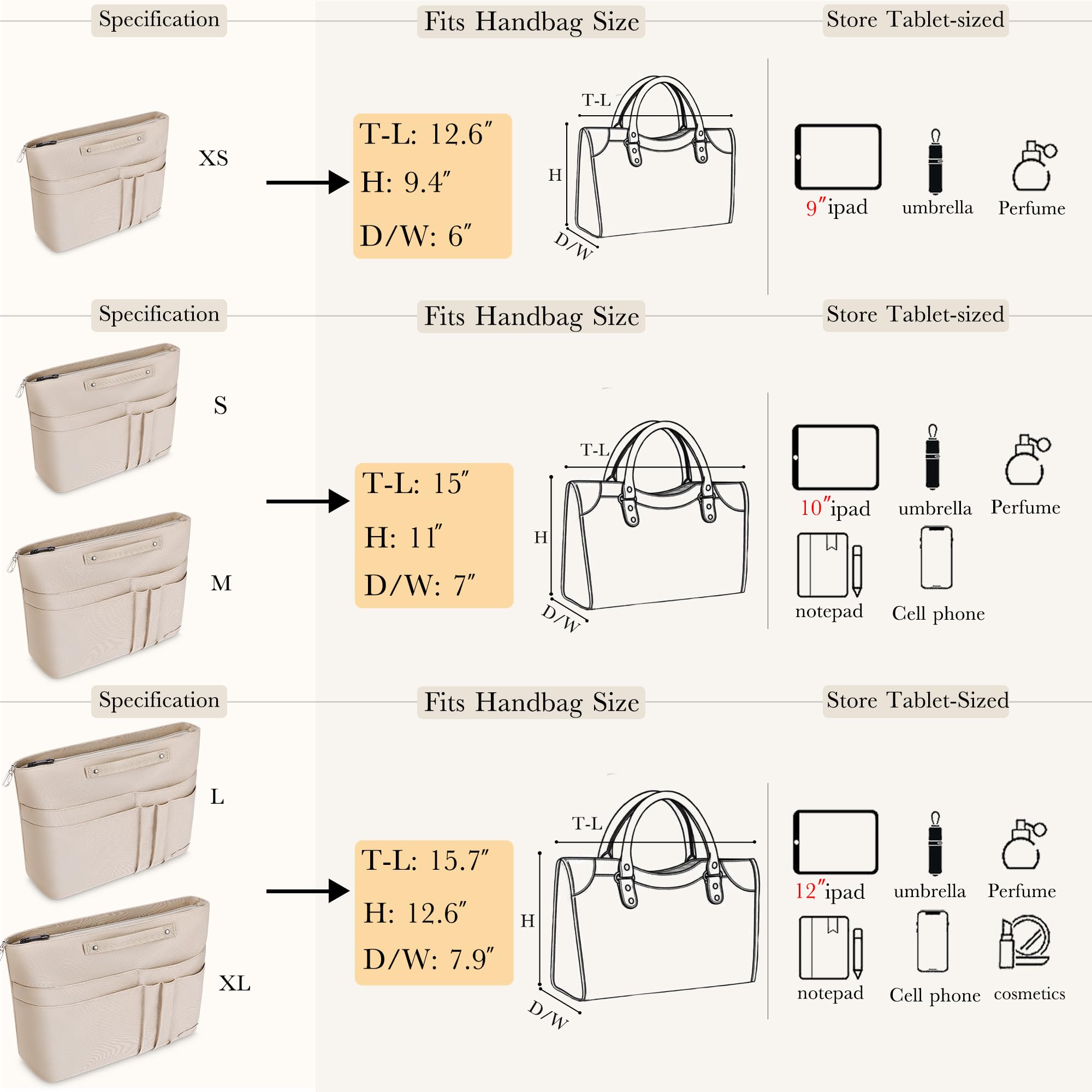 HyFanStr Purse Organizer Insert for Handbags - 15-Pocket Tote Bag Organizer with Zipper for Women | Perfect for Travel, Work & Daily Use